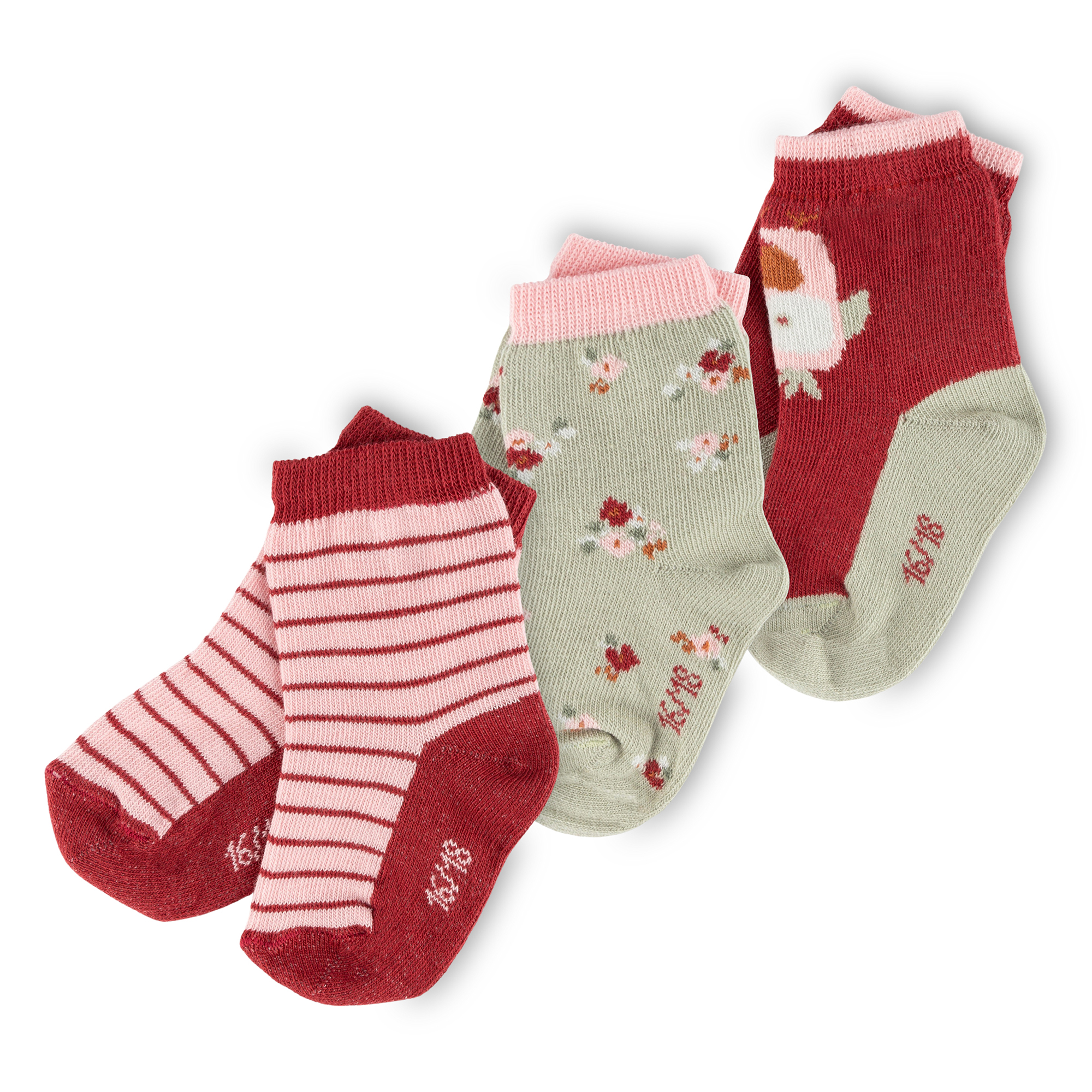 Baby 3er Socken-Set, rosa und dunkelrot
