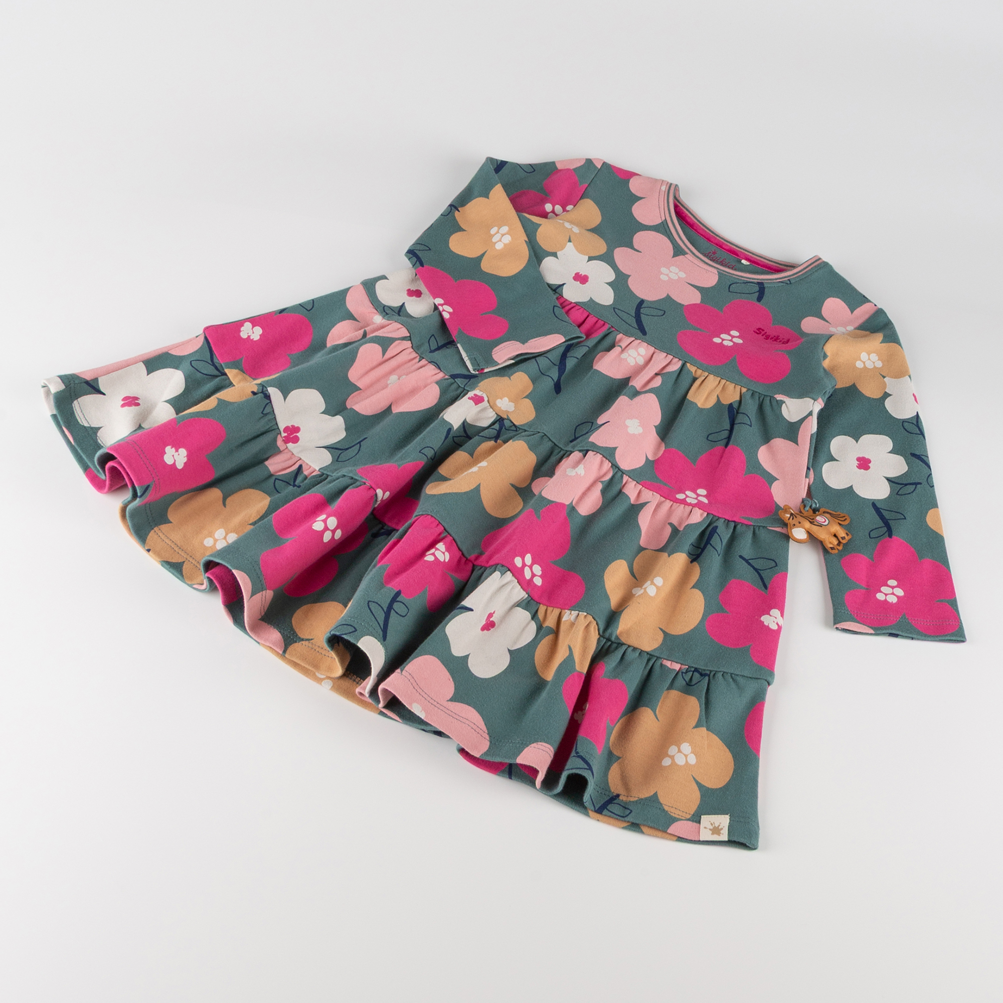 Kinder Stufenkleid Pony Love, grün mit Blumenprint