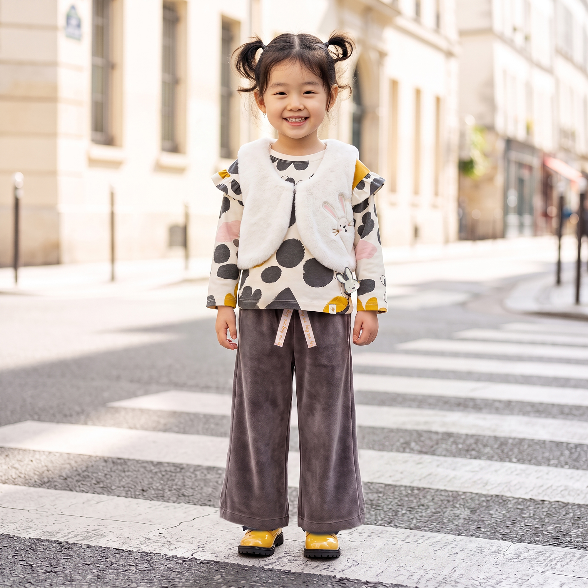 Kinder Langarmshirt Schneehase, bunter Print