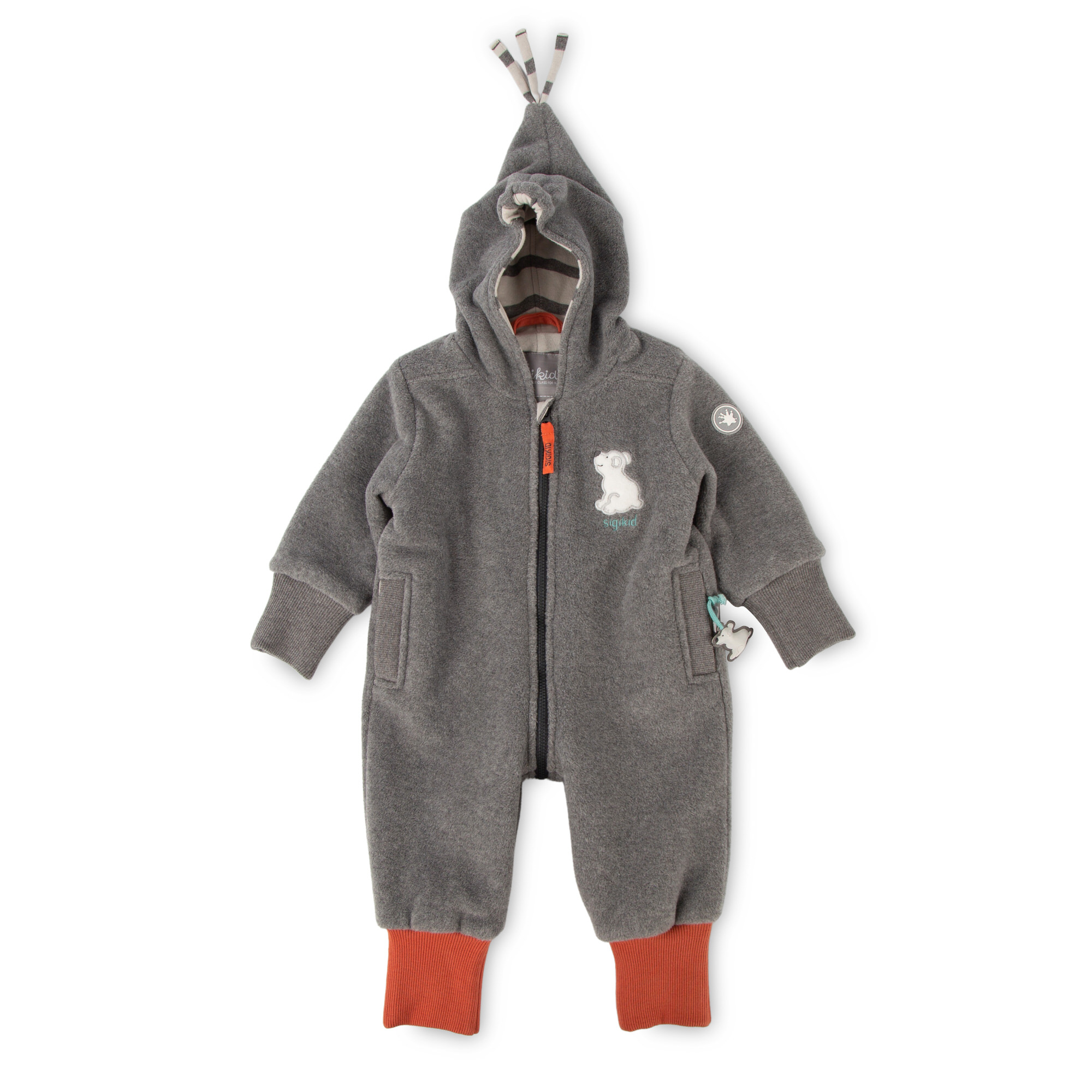 Baby pixie hood fleece overall polar bear, pockets, lined