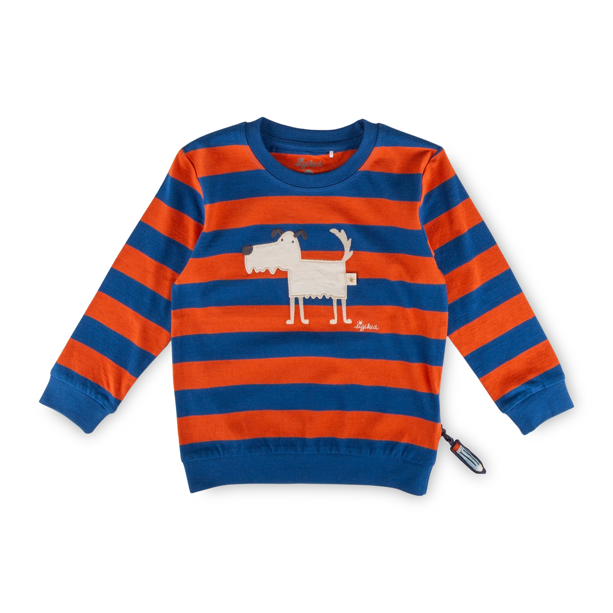 Children's long sleeve Tee dog, striped blue/red