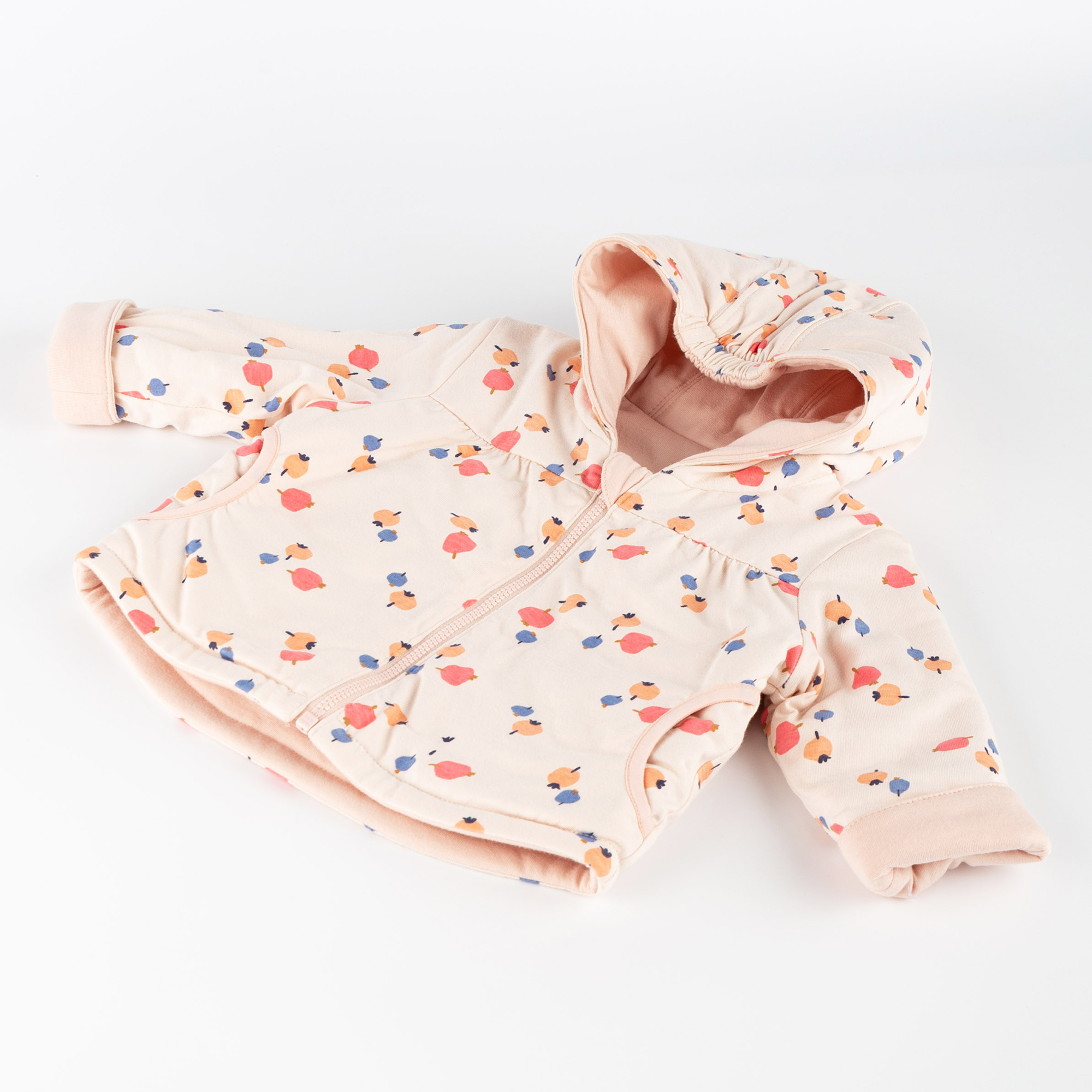 Reversible hooded baby jacket Funny Horse, pale pink
