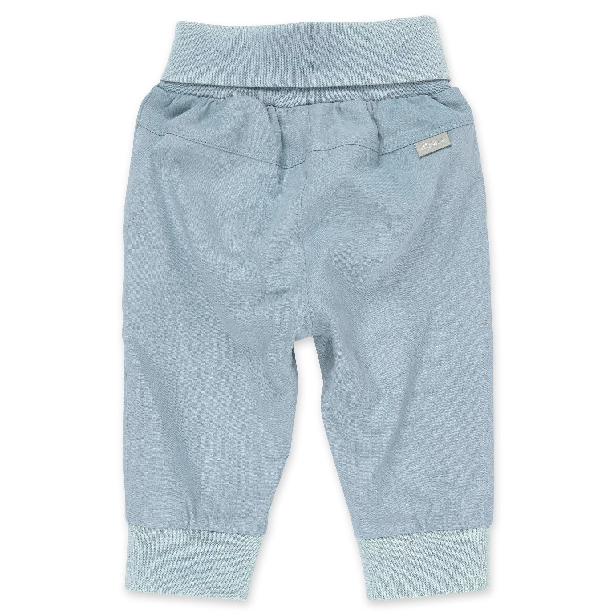 Light blue baby pants with stretchy foldover waist