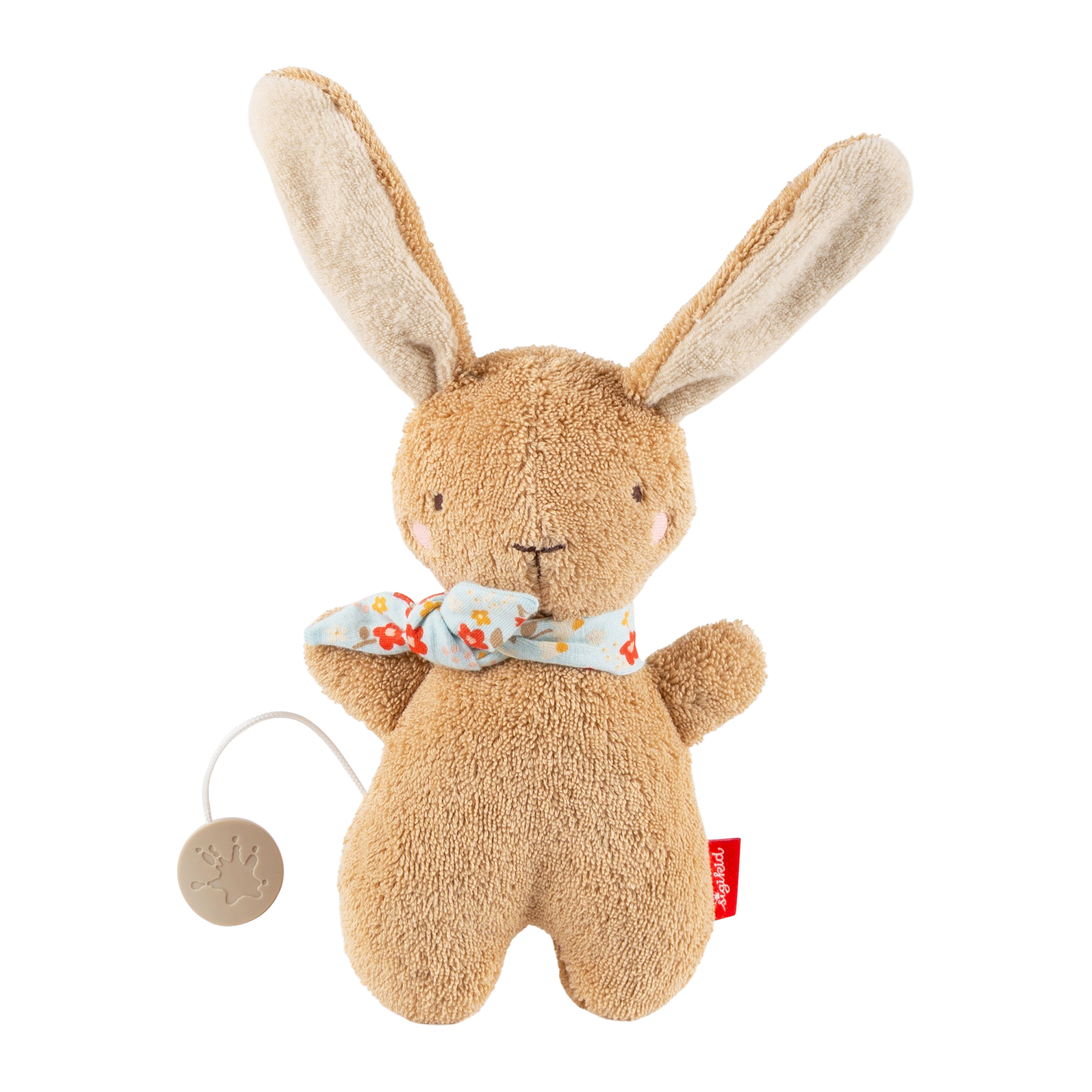 Musical soft toy bunny brown, terry cotton