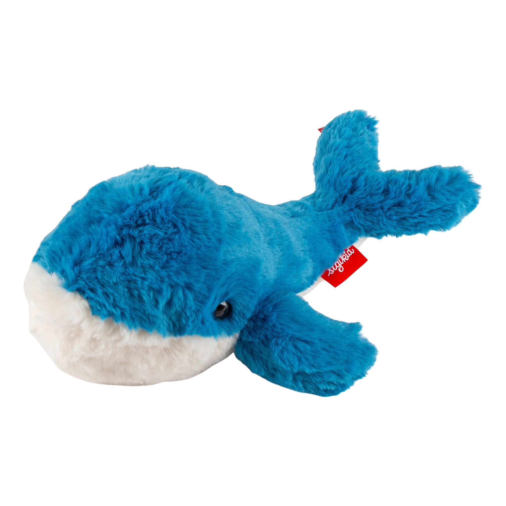 Silky soft plush toy whale, blue/white