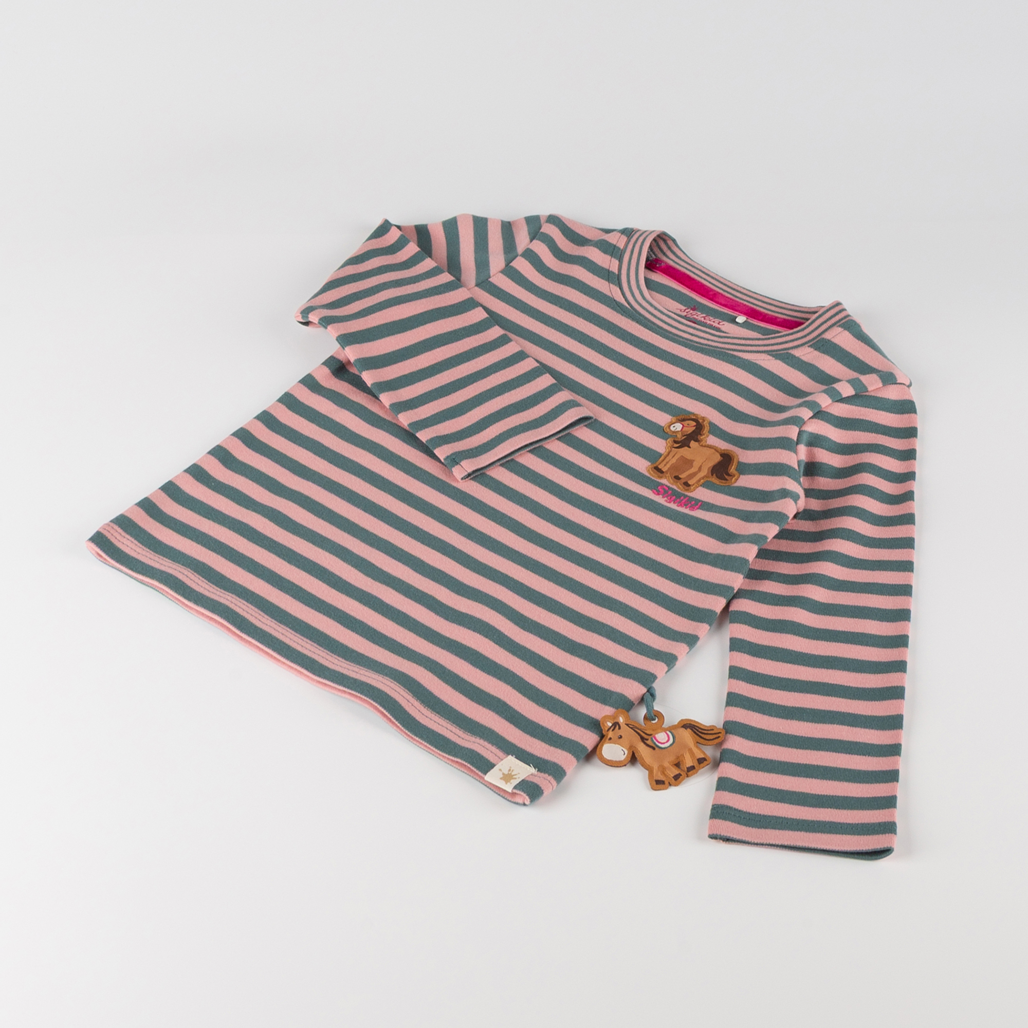 Kinder Ringel Langarmshirt Pony Love, grün-rosa