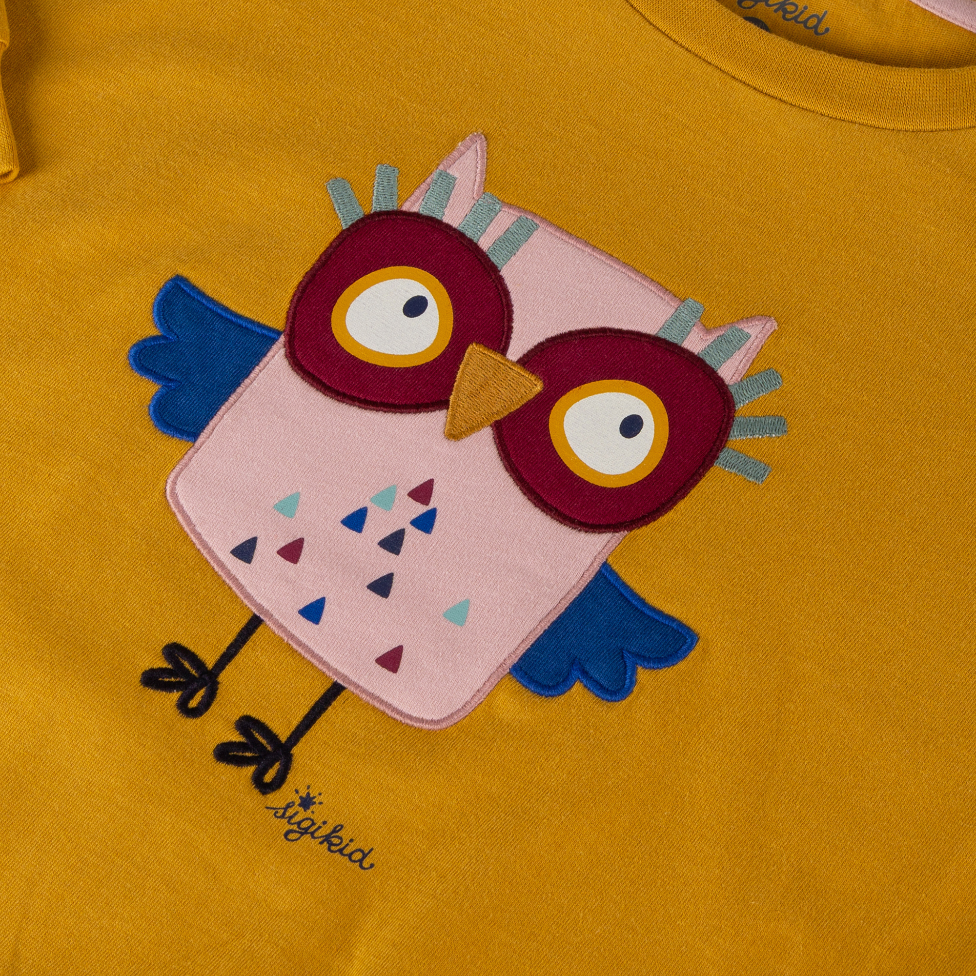 Oversized children's long sleeve Tee owl, yellow