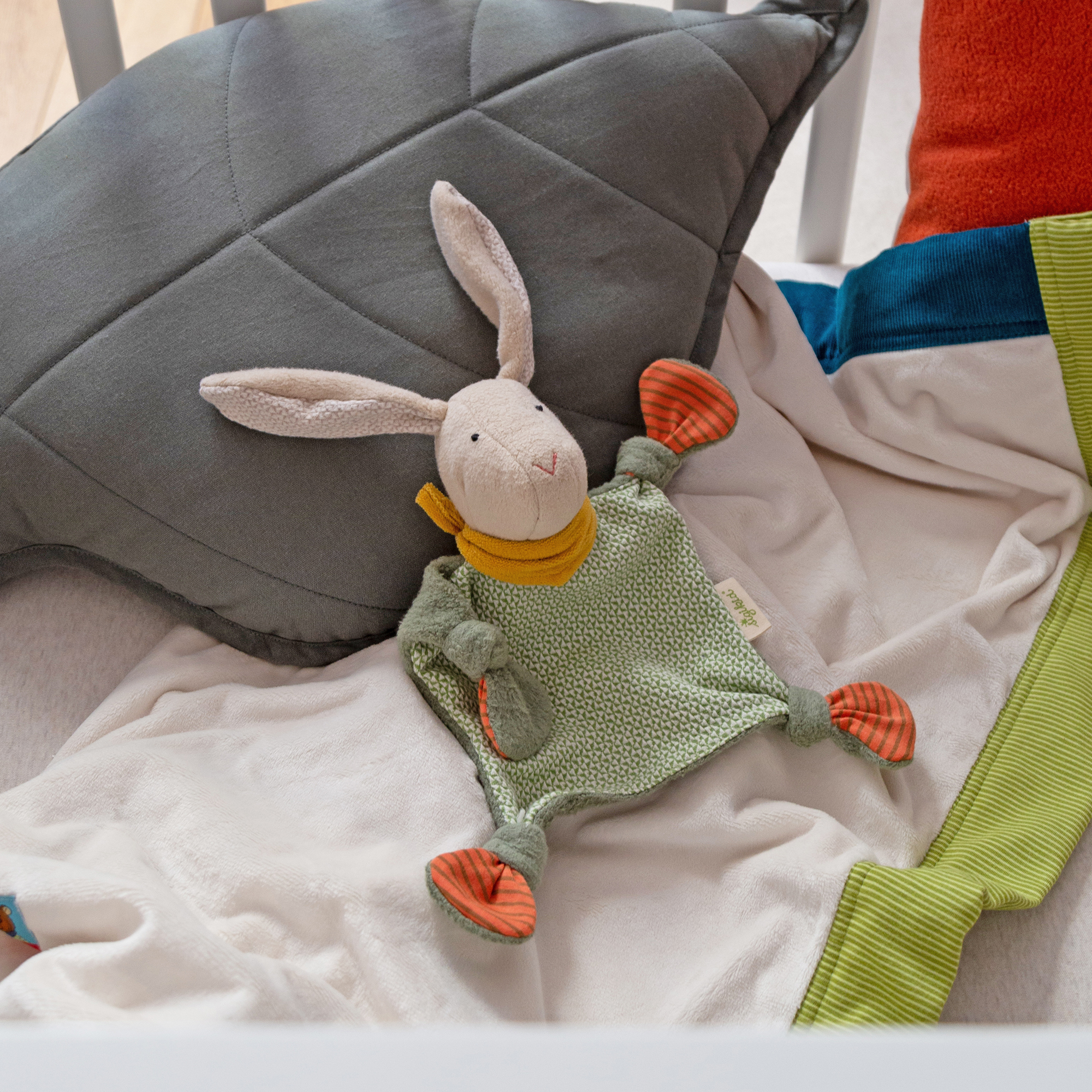 Soft organic baby comforter bunny, Green