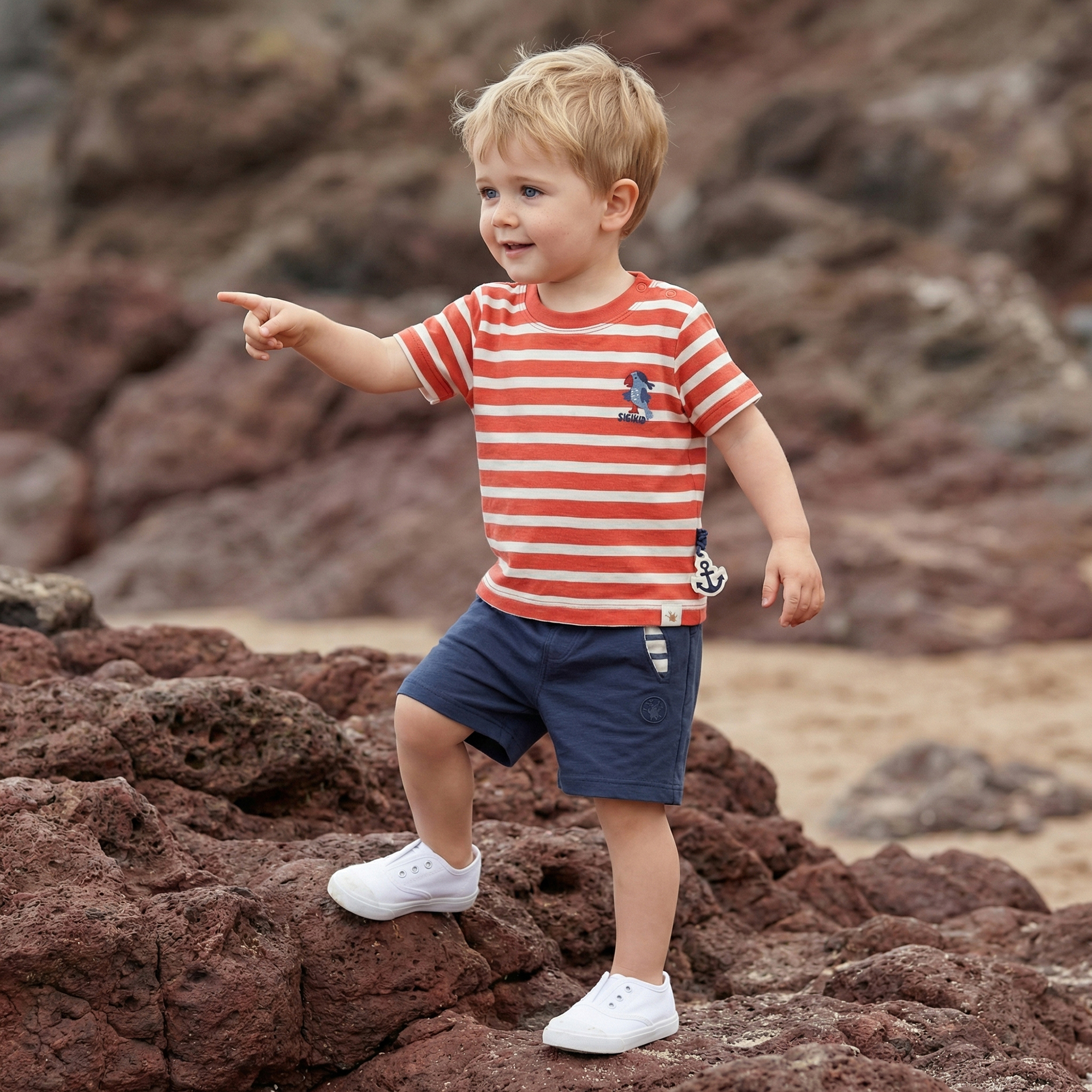 Baby Ringel T-Shirt Papagei, rot-weiß