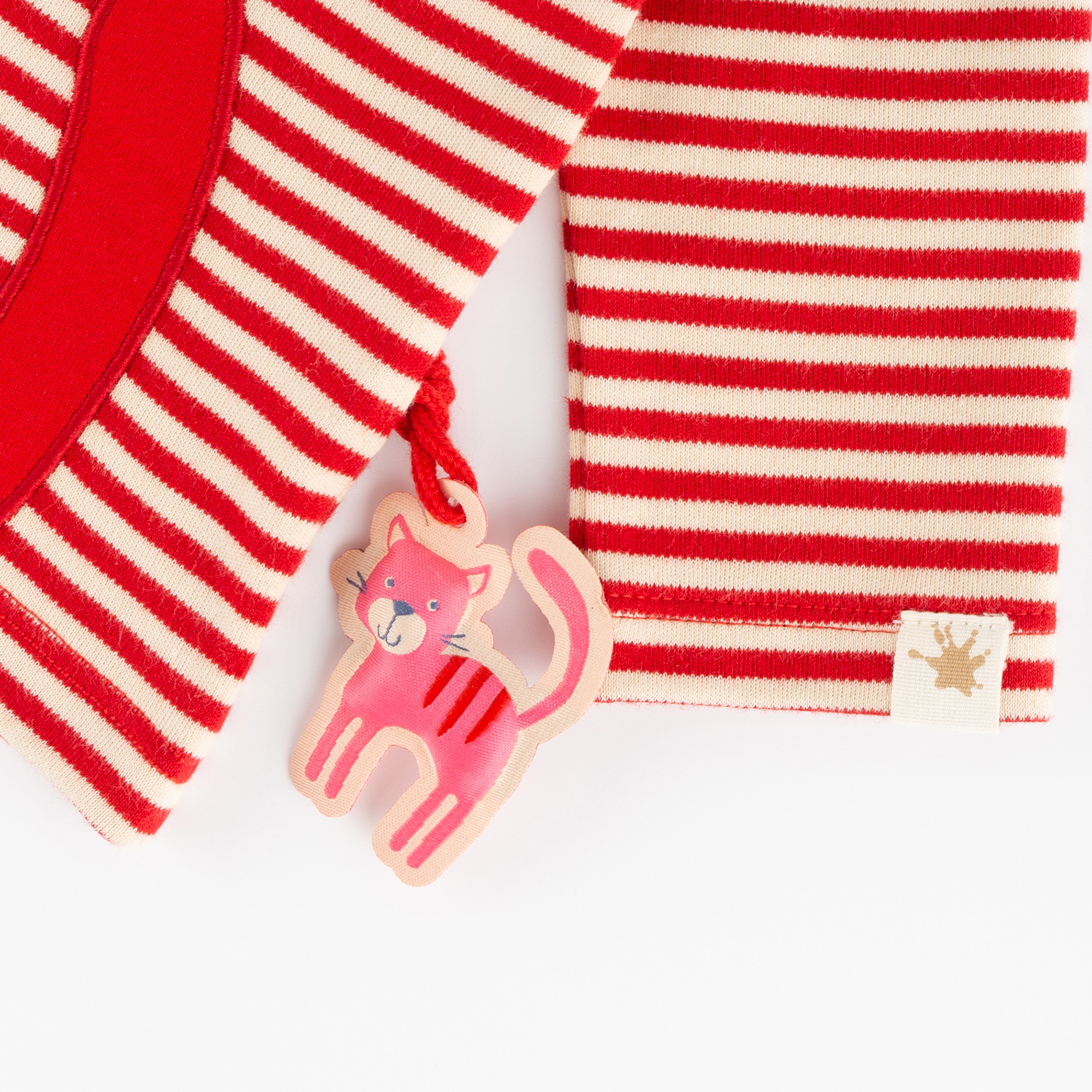 Baby Ringel Langarmshirt mit Katzen Motiv, rot-weiß