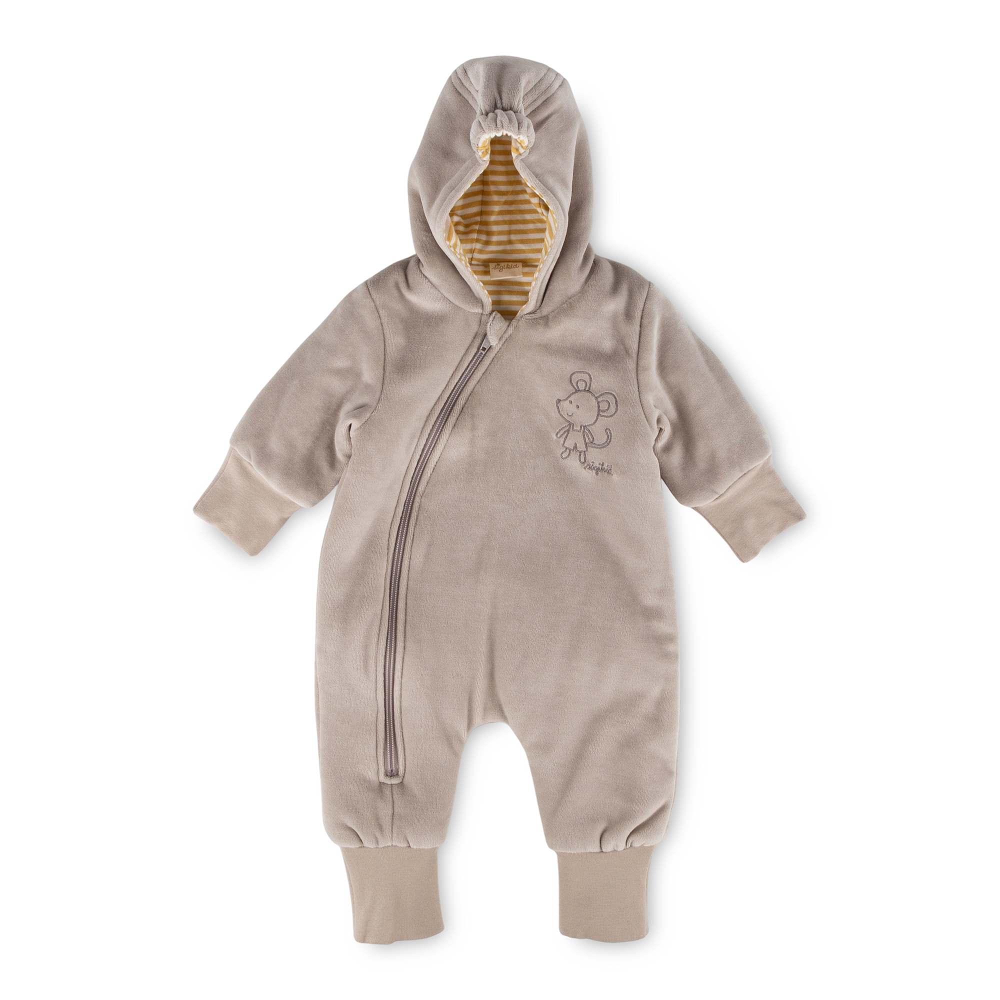 Newborn baby velour overall, foldable cuffs, wadded, grey