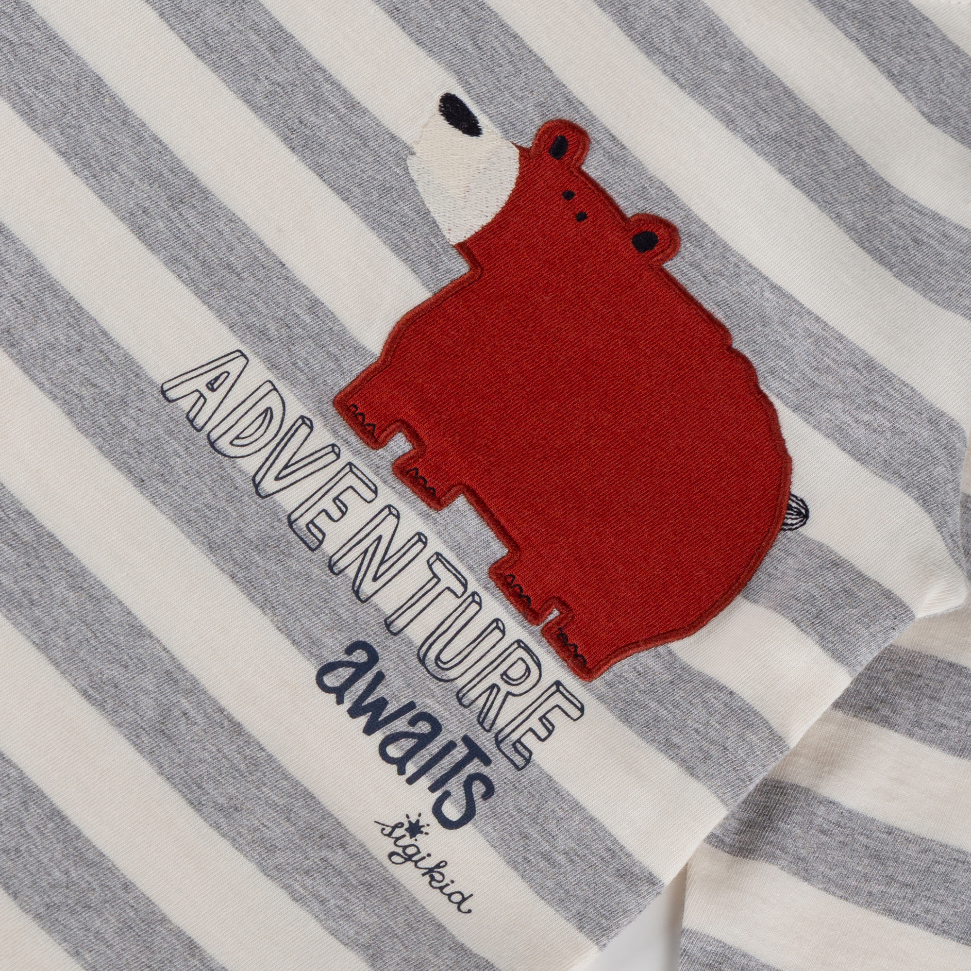 Children's long sleeve Tee bear, striped white/grey