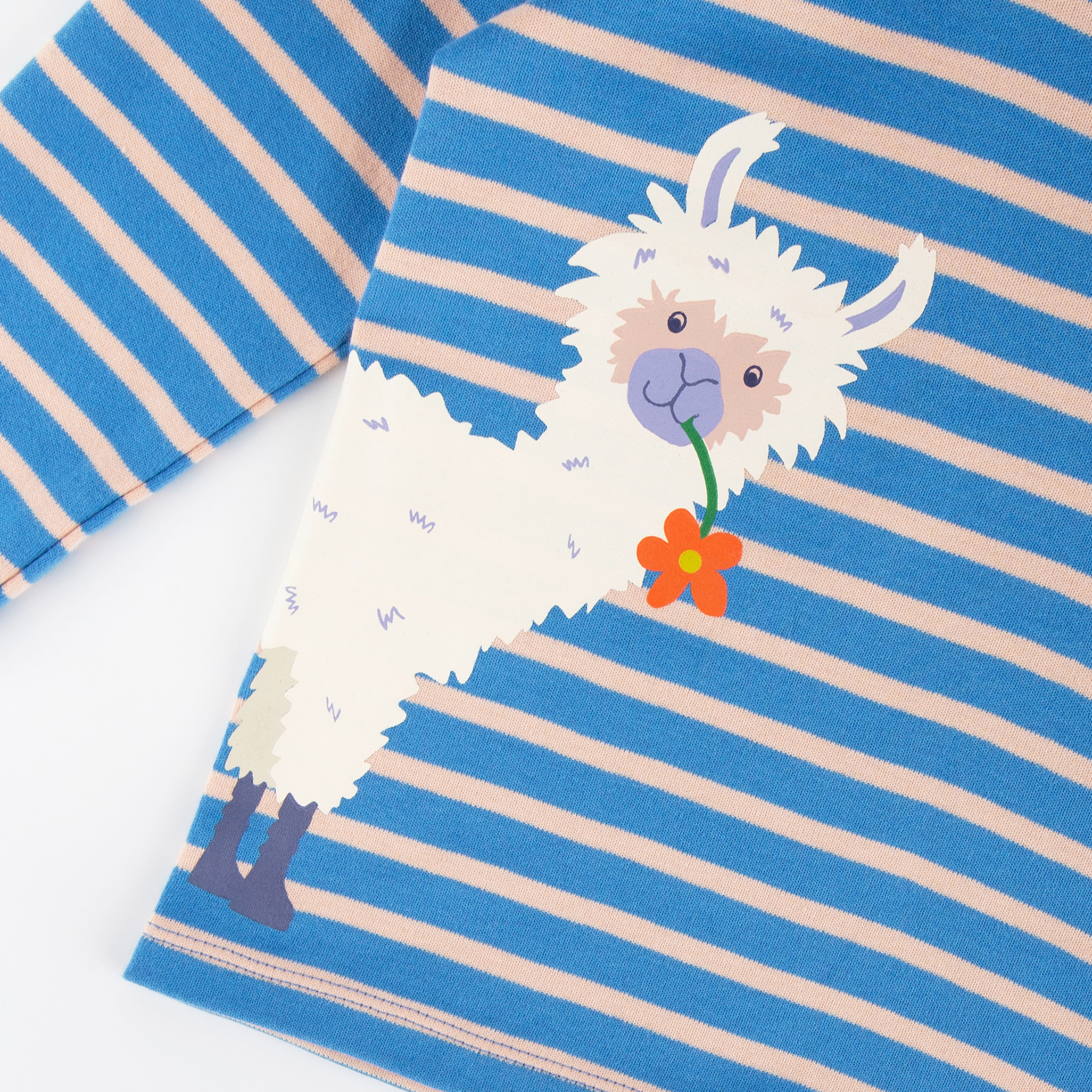 Kinder Langarmshirt Crazy Lama, blau gestreift