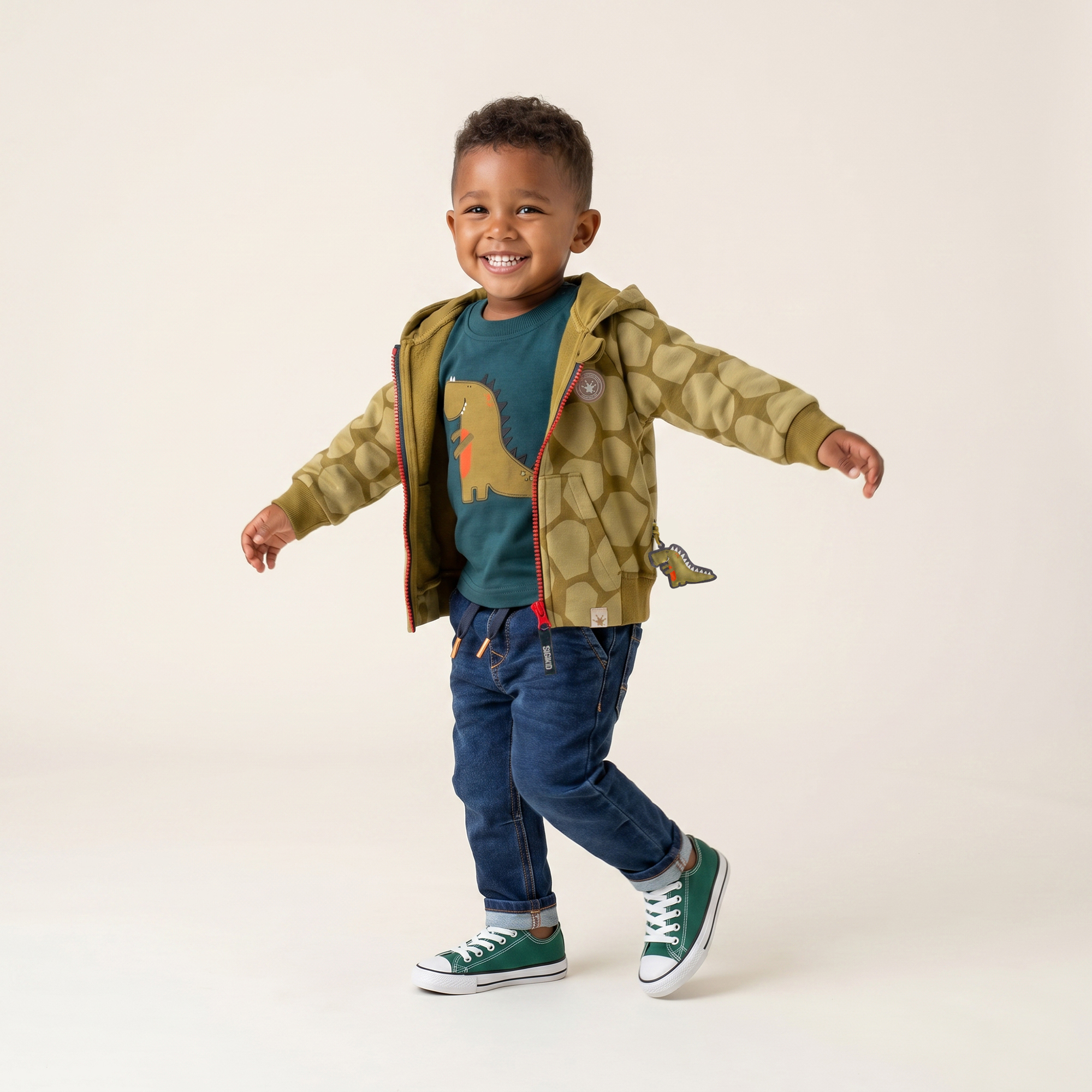 Baby Kapuzen-Sweatjacke khaki, Dino Fun