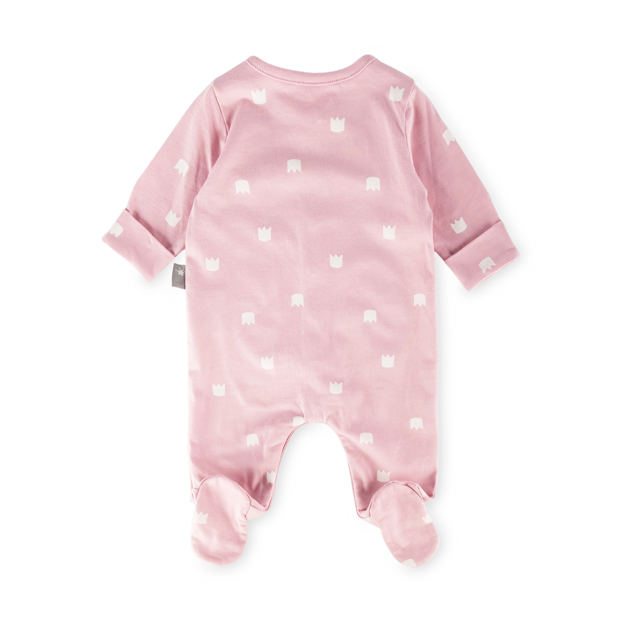 Newborn baby footed onesie romper, foldover mittens, pink