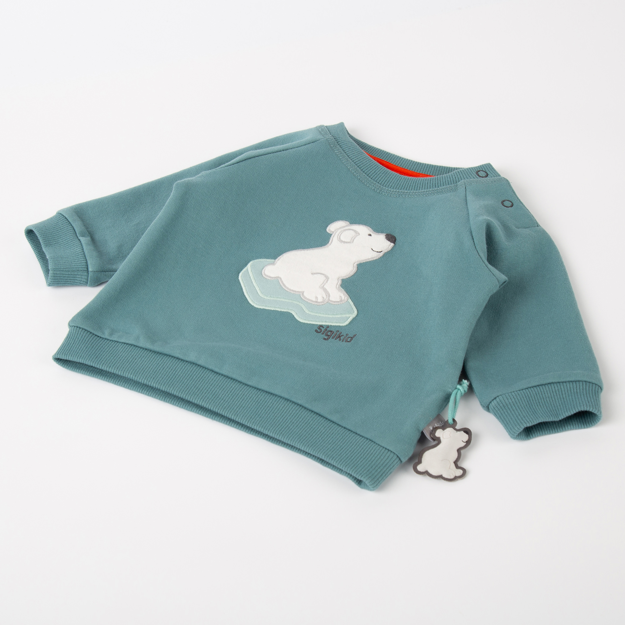 Cosy baby sweatshirt little polar bear, jade green