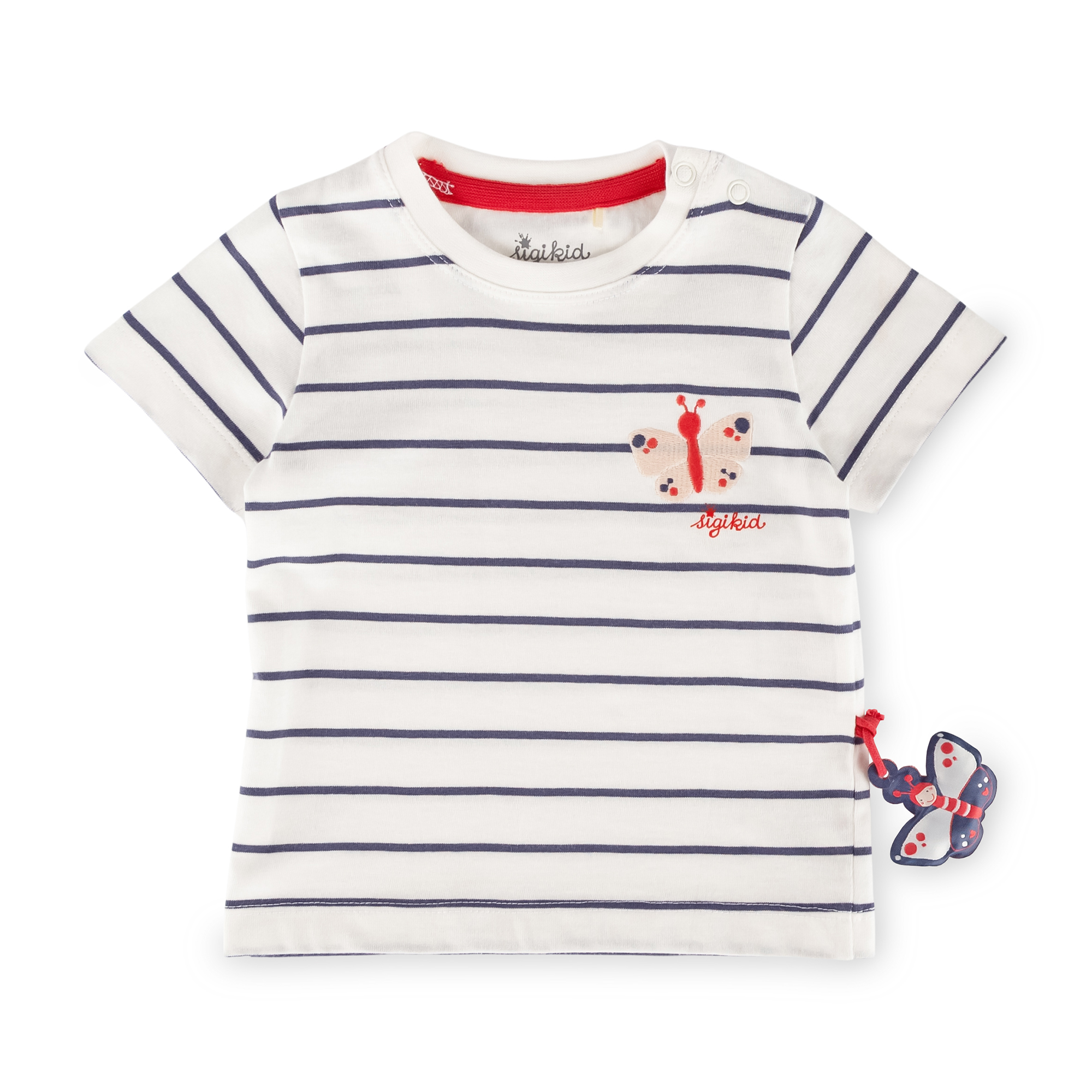 Baby T-Shirt mit Schmetterling Motiv, blau geringelt