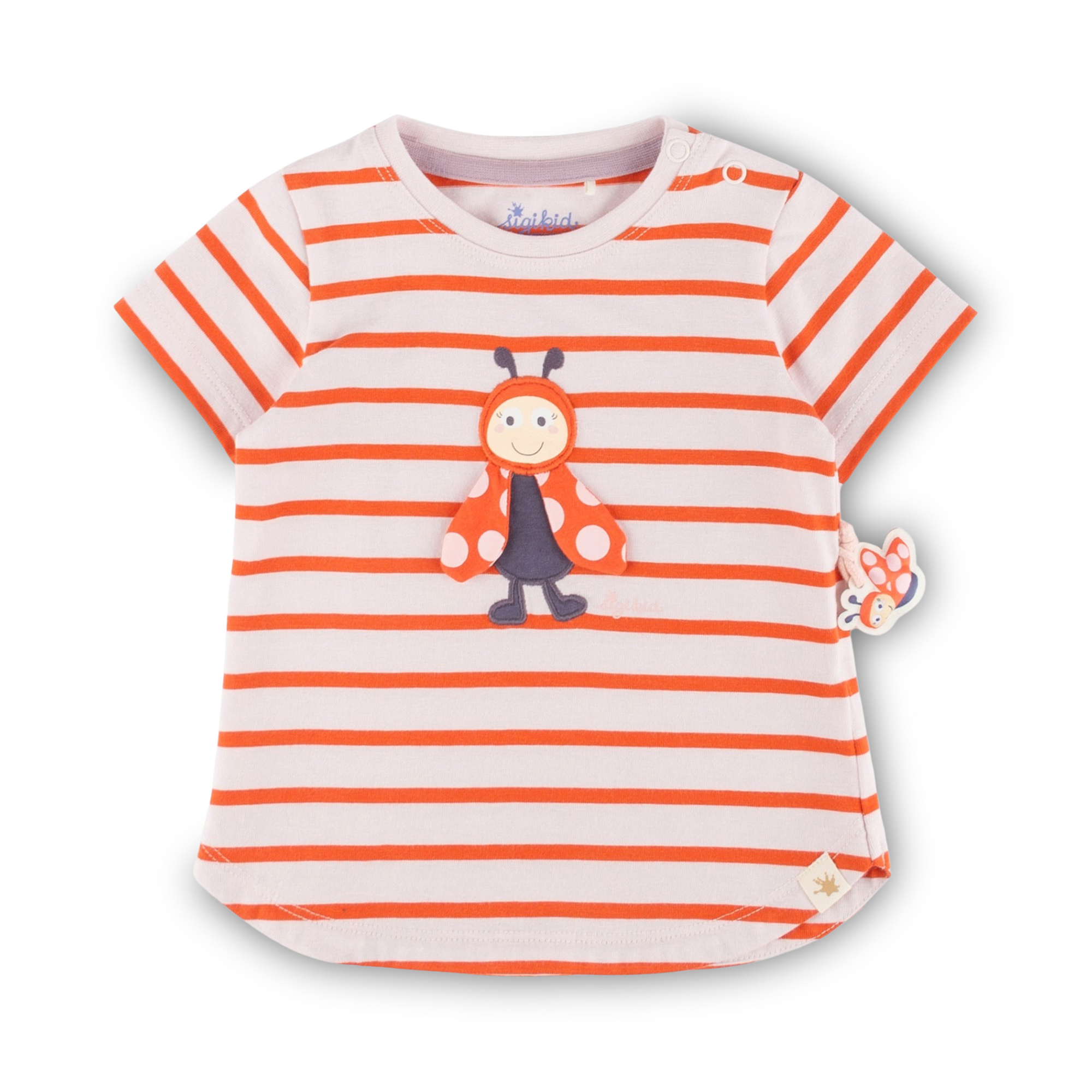 Striped baby T-shirt, cut longer, Happy Ladybug