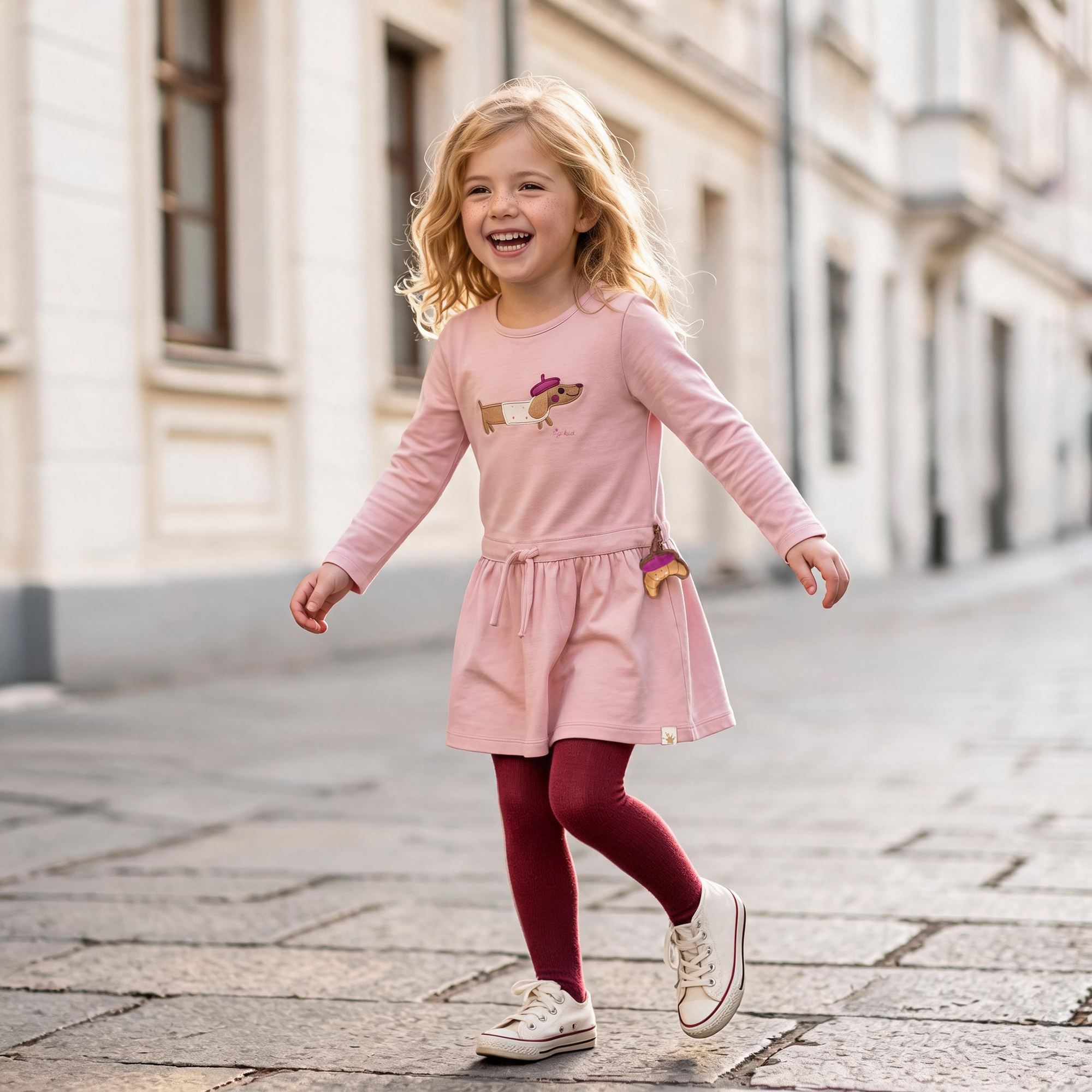 Girls' long sleeve dress pink, Petit Croissant