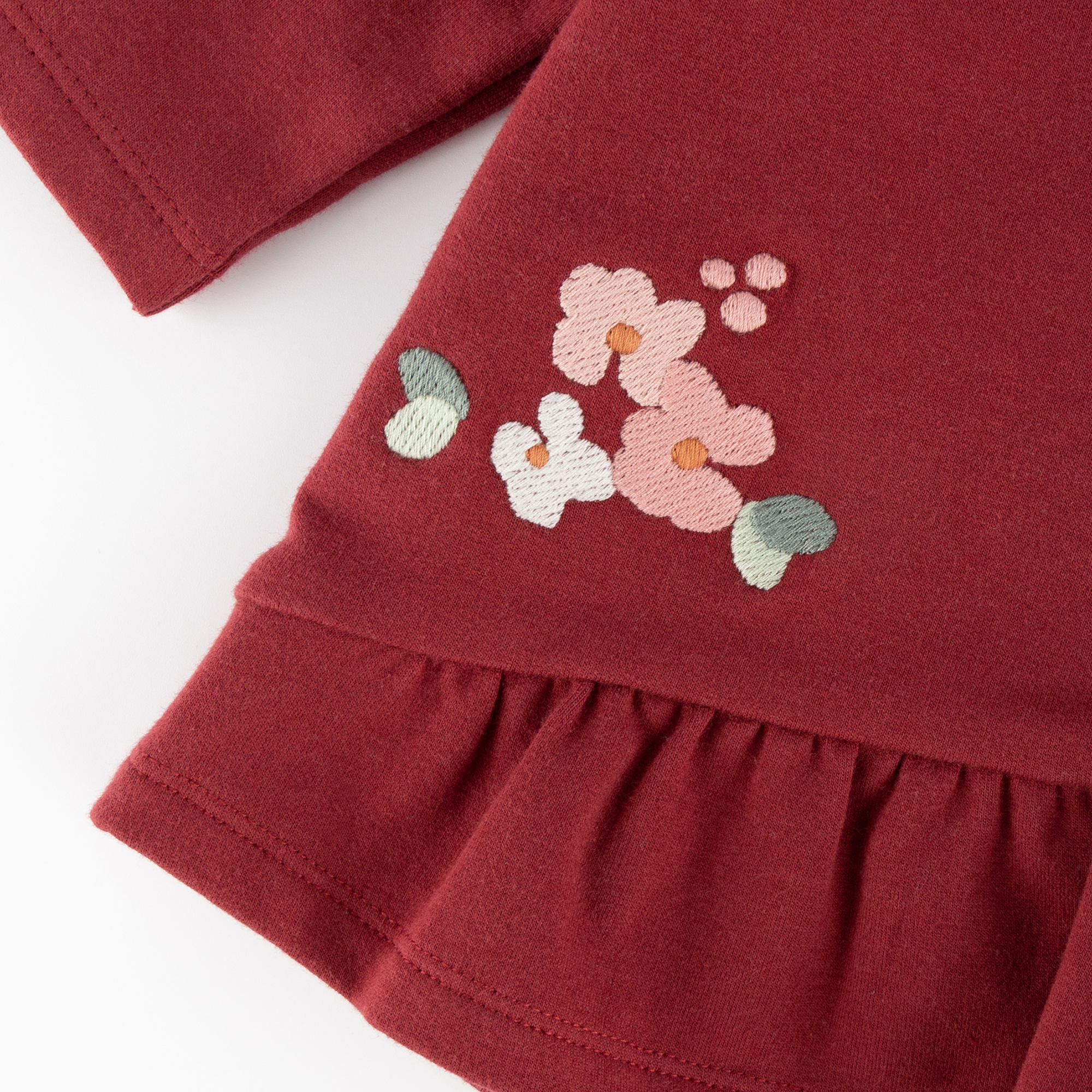 Baby Sweat Longshirt mit Stickmotiv Blumen, dunkelrot