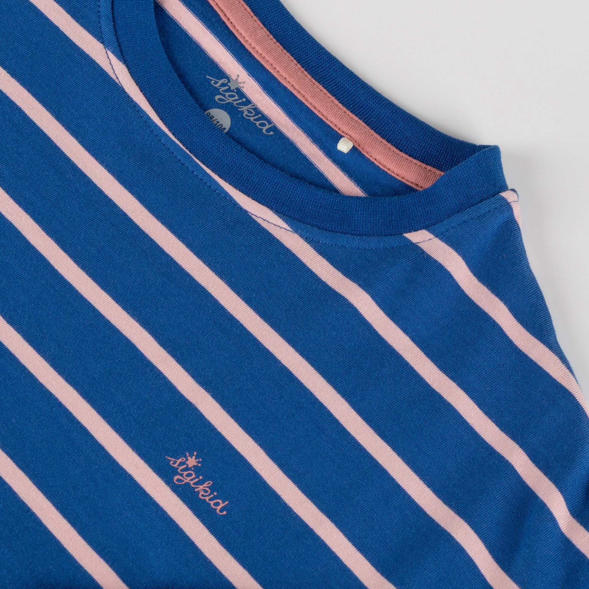 Children's long sleeve Tee dino, blue/pale pink striped
