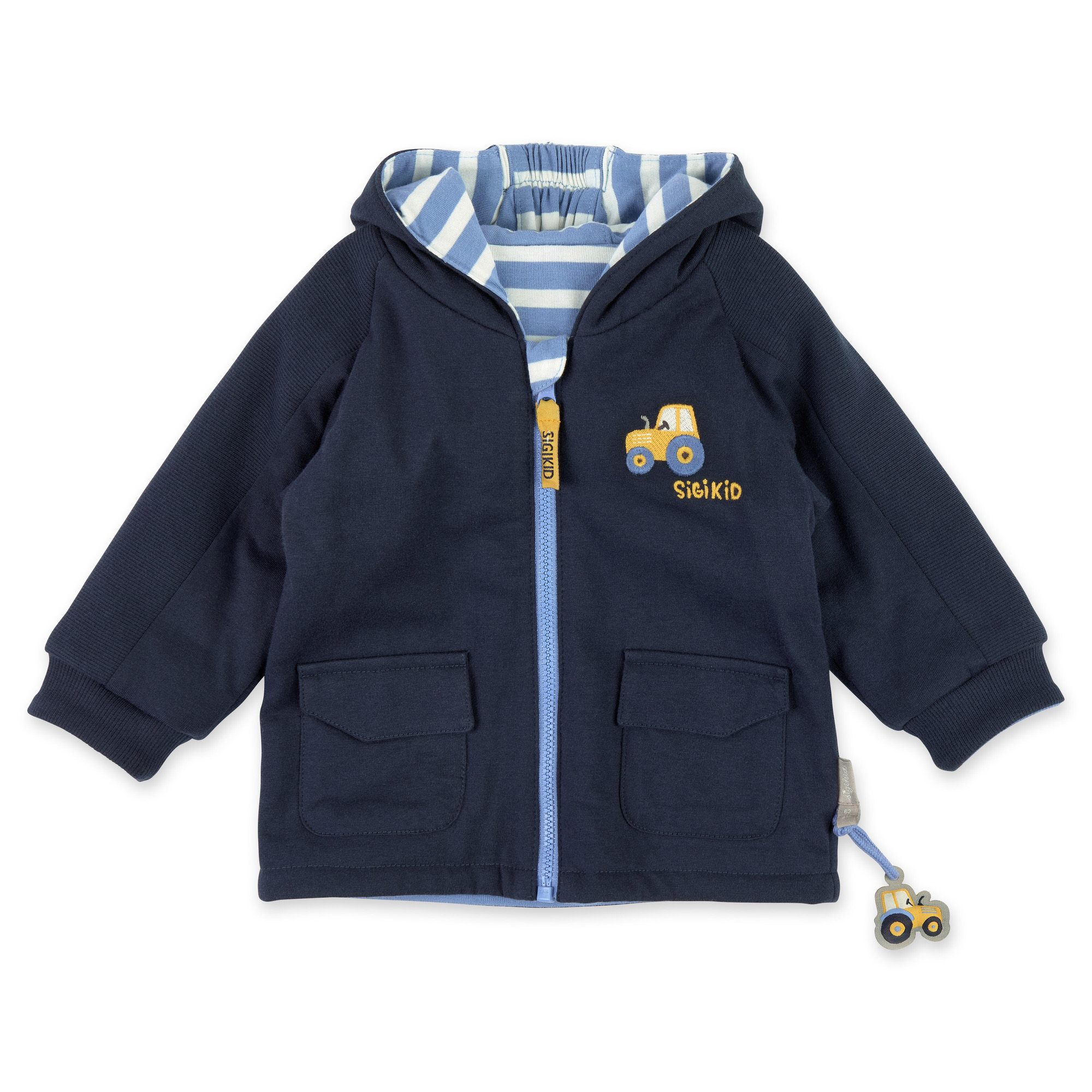 Reversible hooded baby jacket tractor