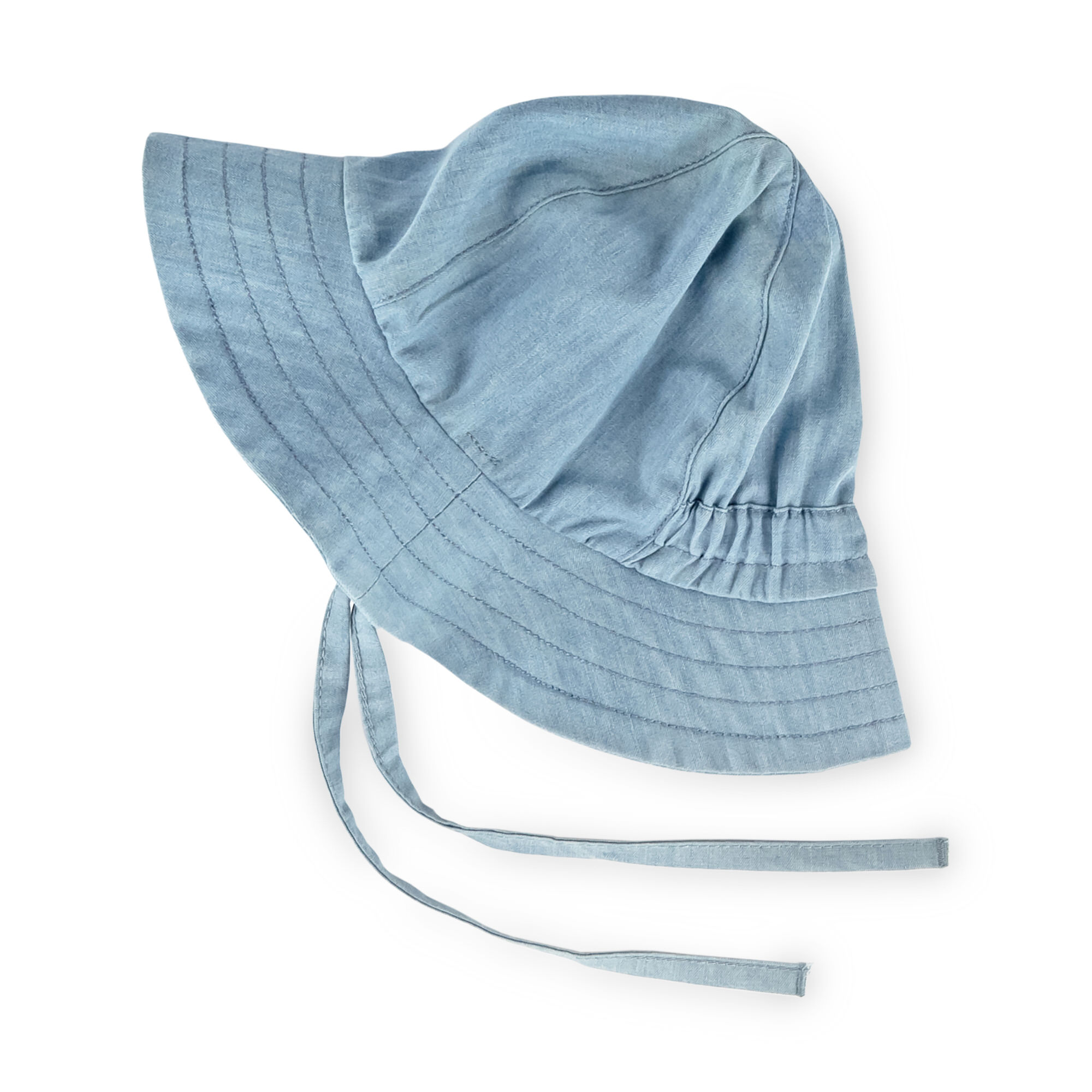 Brimmed baby sun hat with ties, light blue