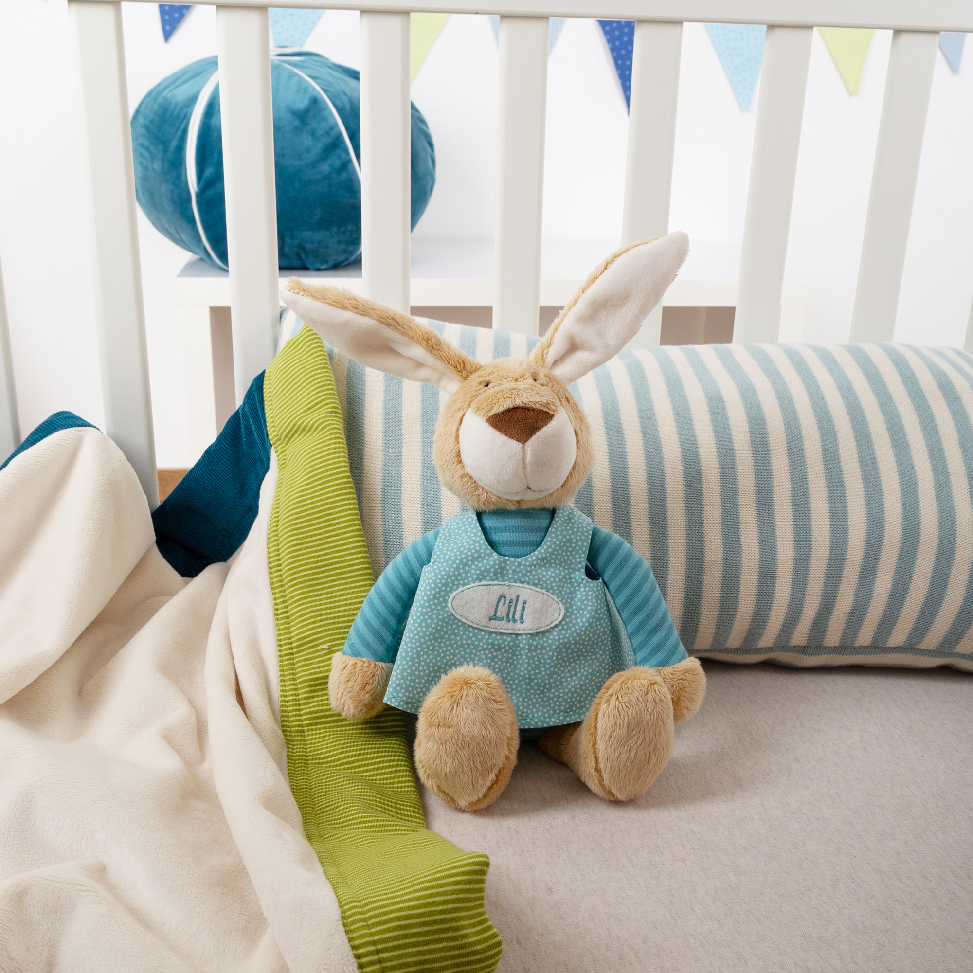 Customised soft toy bunny, blue Customised soft toy bunny, blue