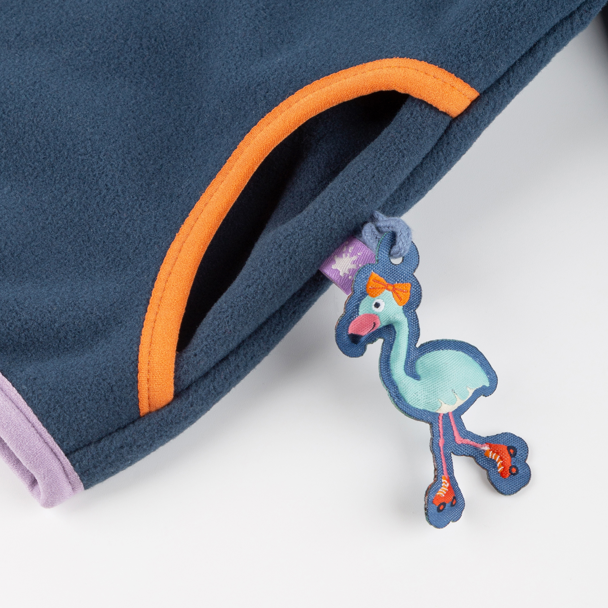 Pixie hood baby fleece jacket flamingo, dark blue