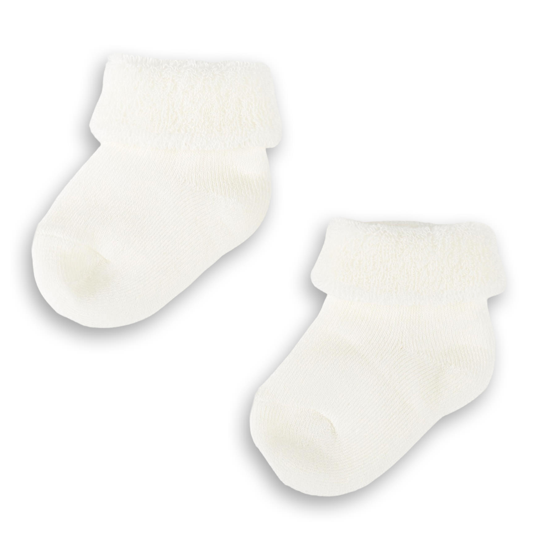 Newborn baby terry knit foldover socks, white