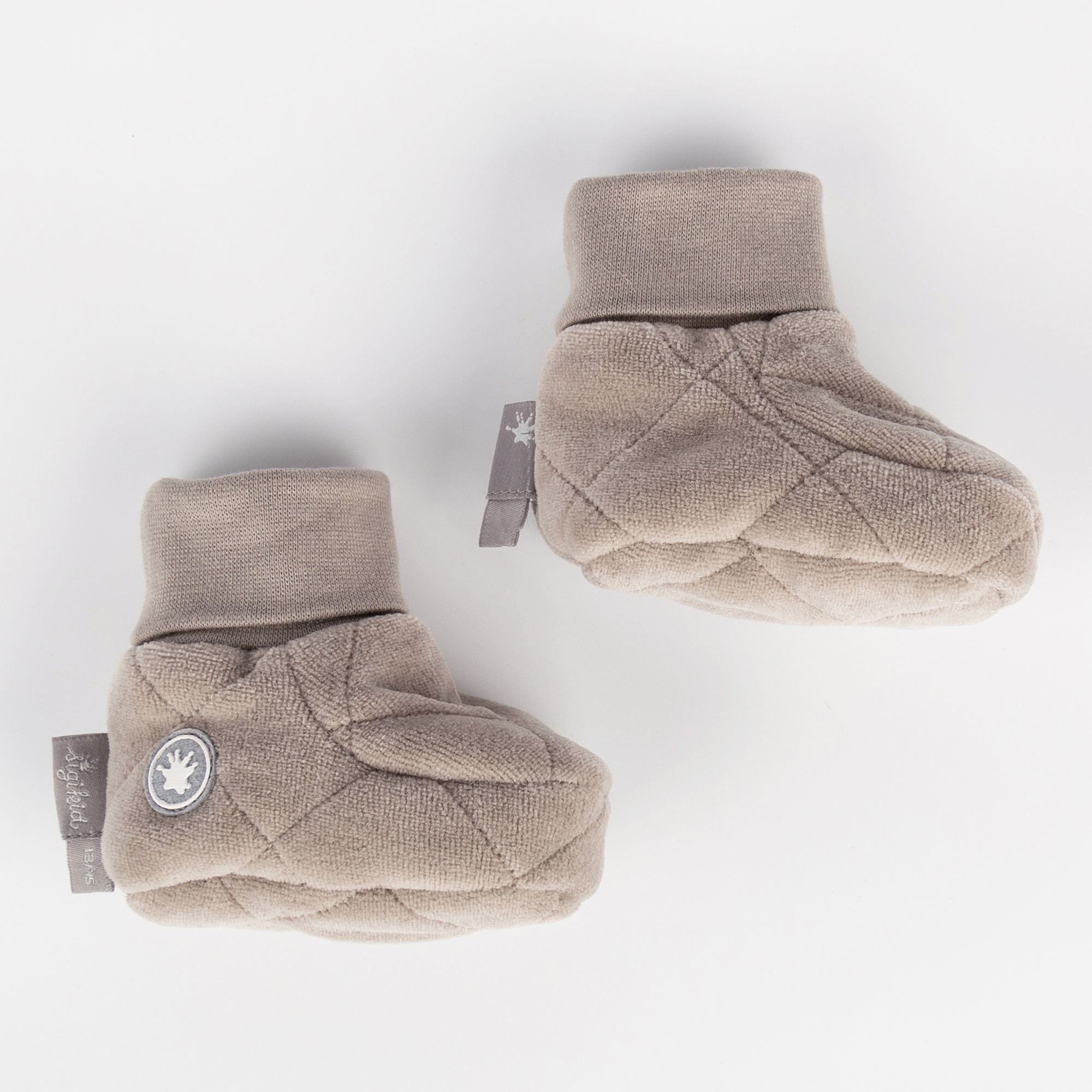 Newborn baby velour booties beige, quilted