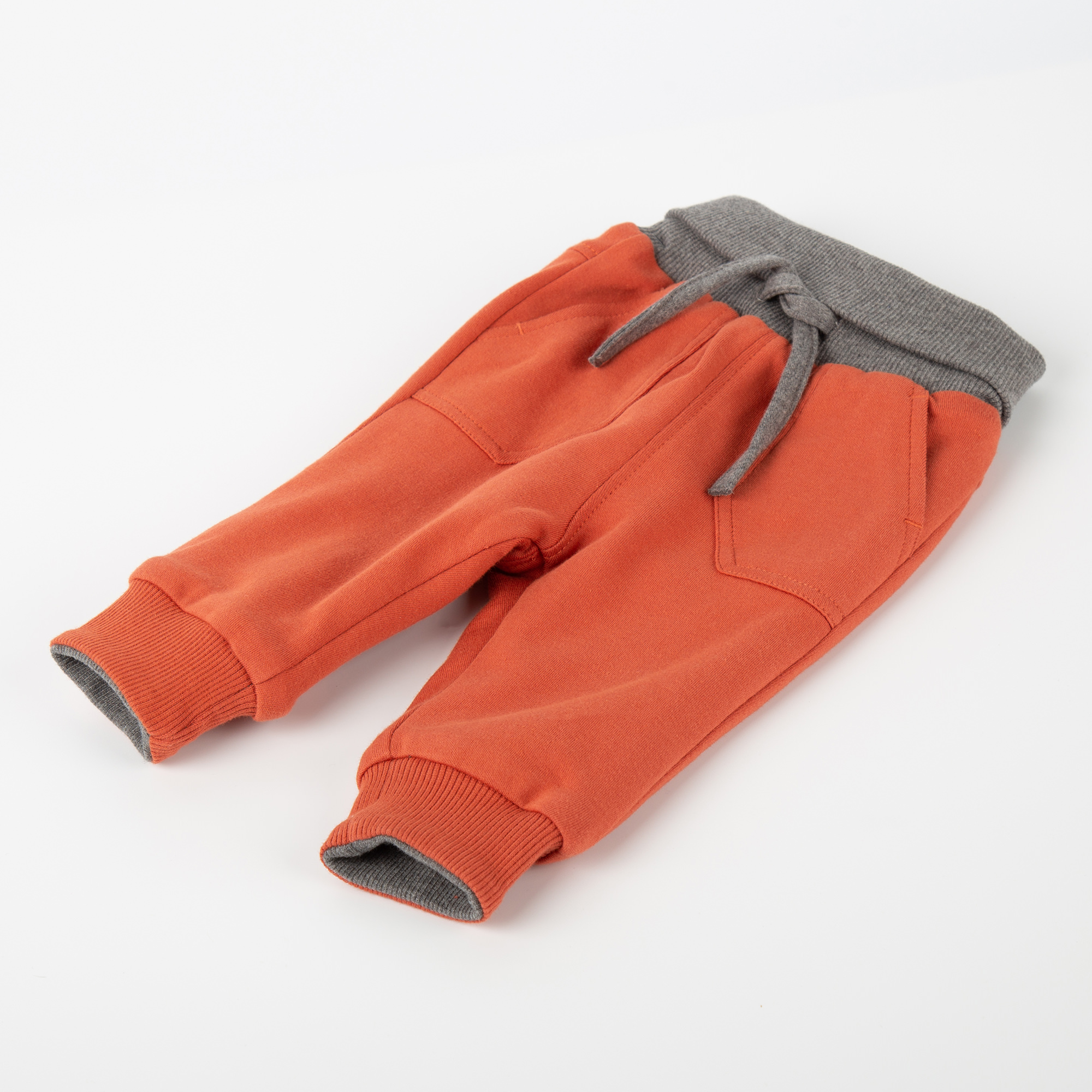 Reversible baby soft pants, double-layered, grey/orange