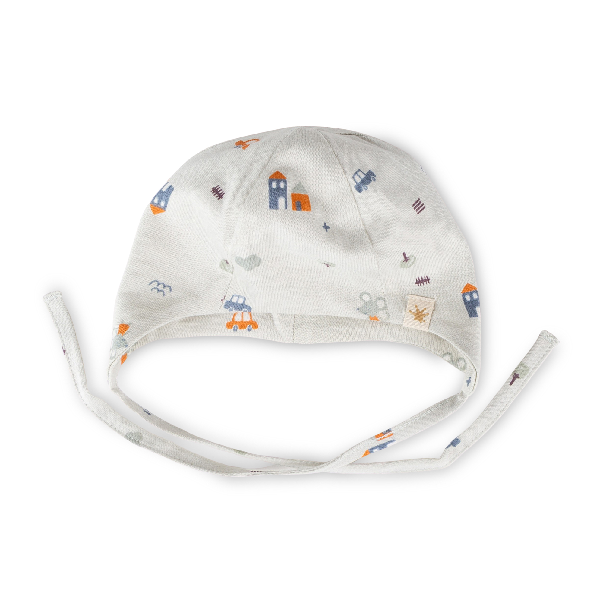 Newborn baby hat with ties, tiny print