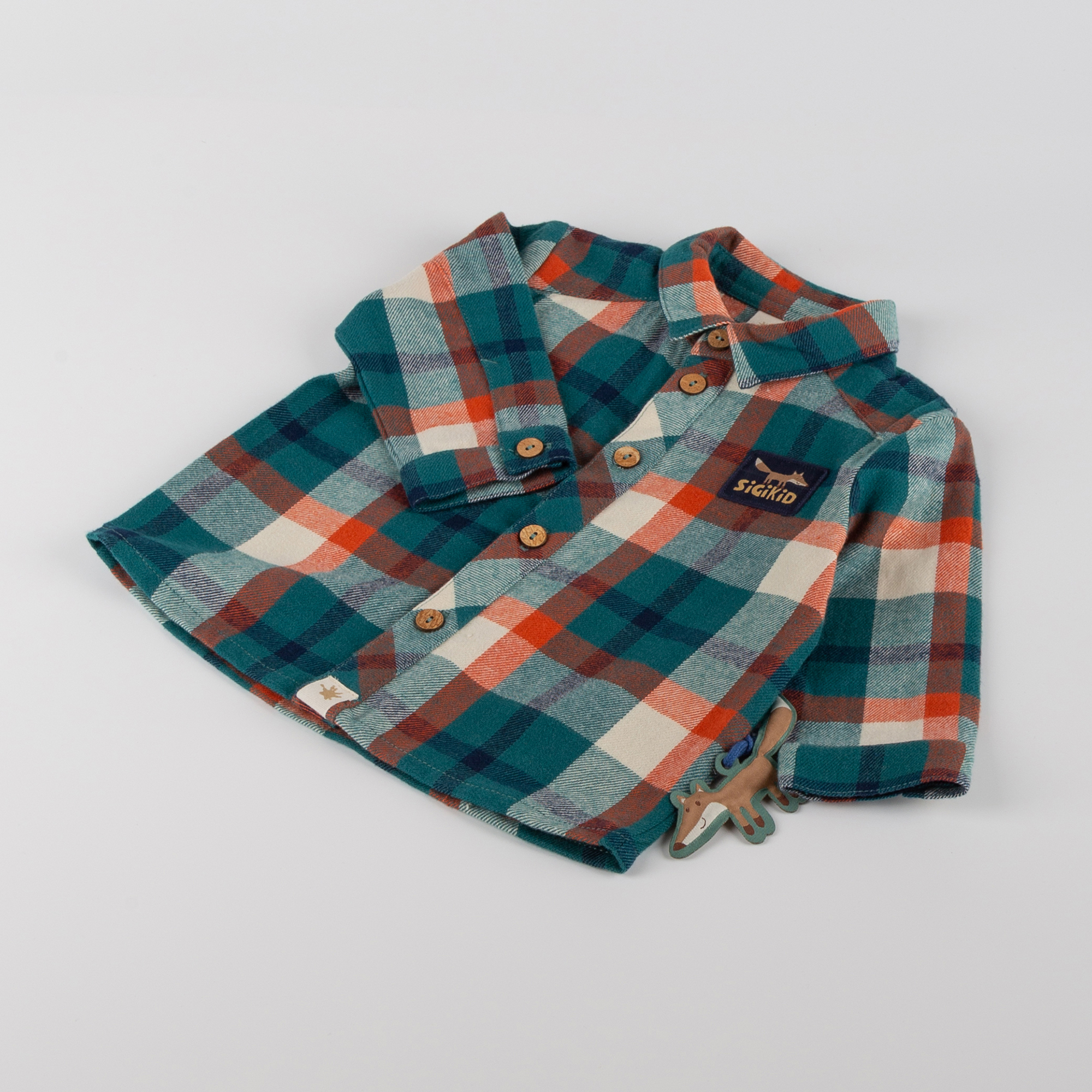 Check collared baby flannel shirt Wild Fox, green