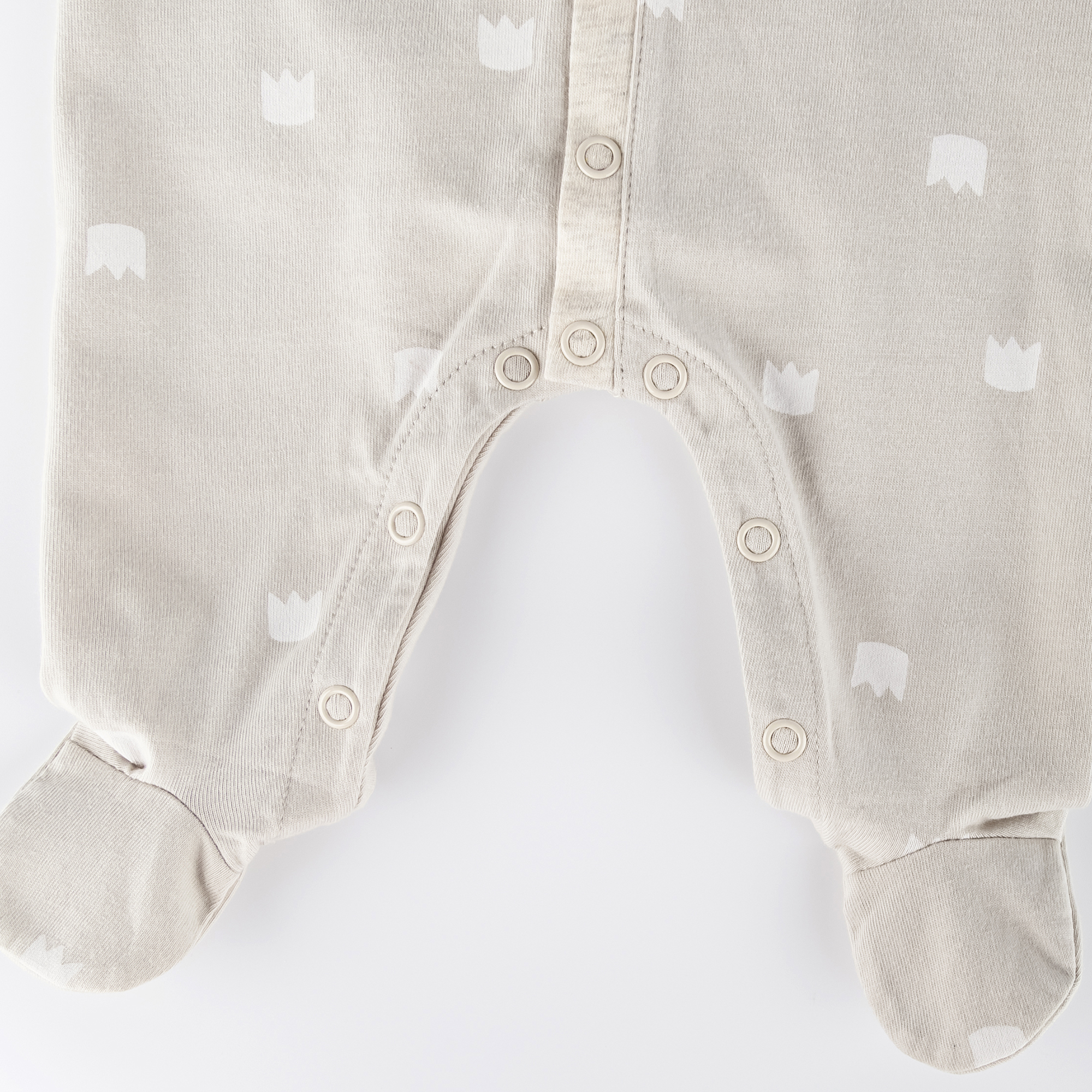 Newborn baby footed onesie romper beige, foldover mittens