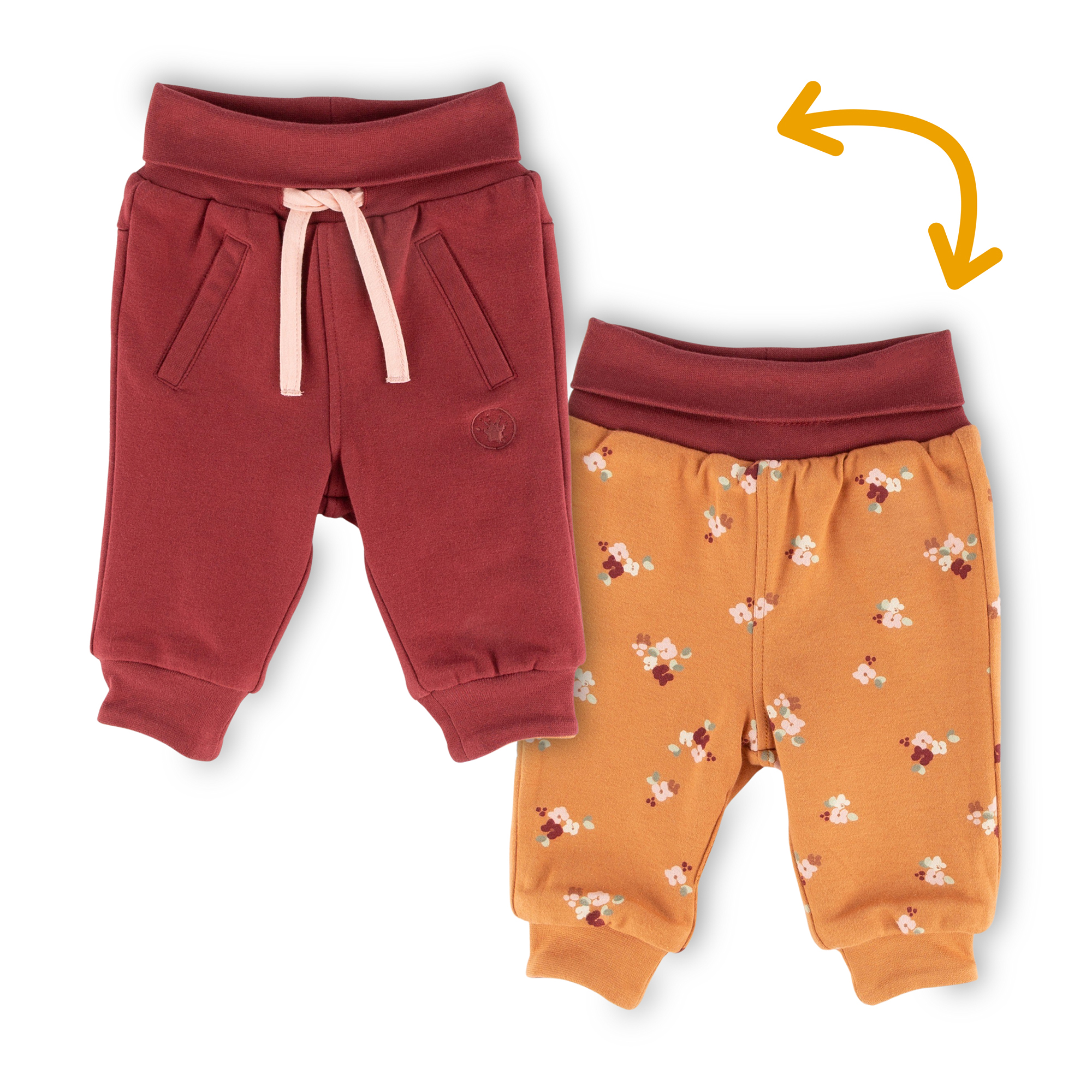 Reversible baby soft pants, dark red/caramel brown