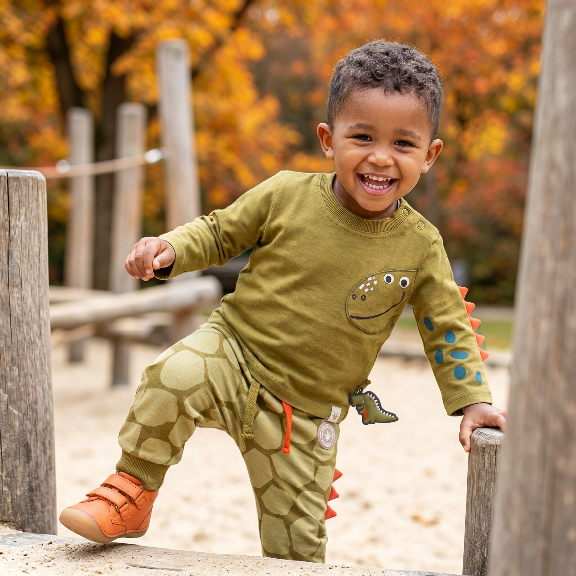 Baby Langarmshirt khaki, Dino Fun