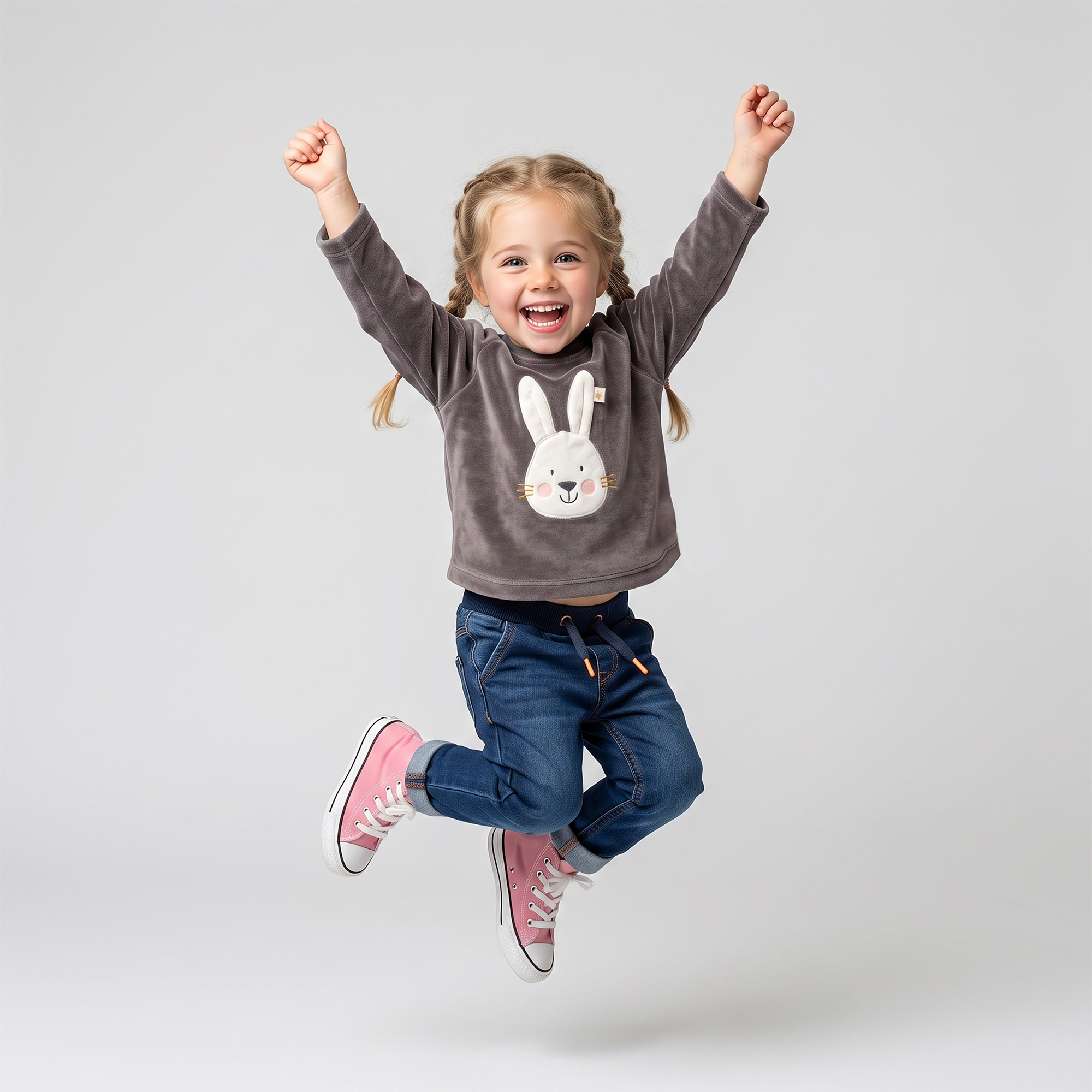 Baby Nicki Velour Langarmshirt Schneehase, dunkelgrau