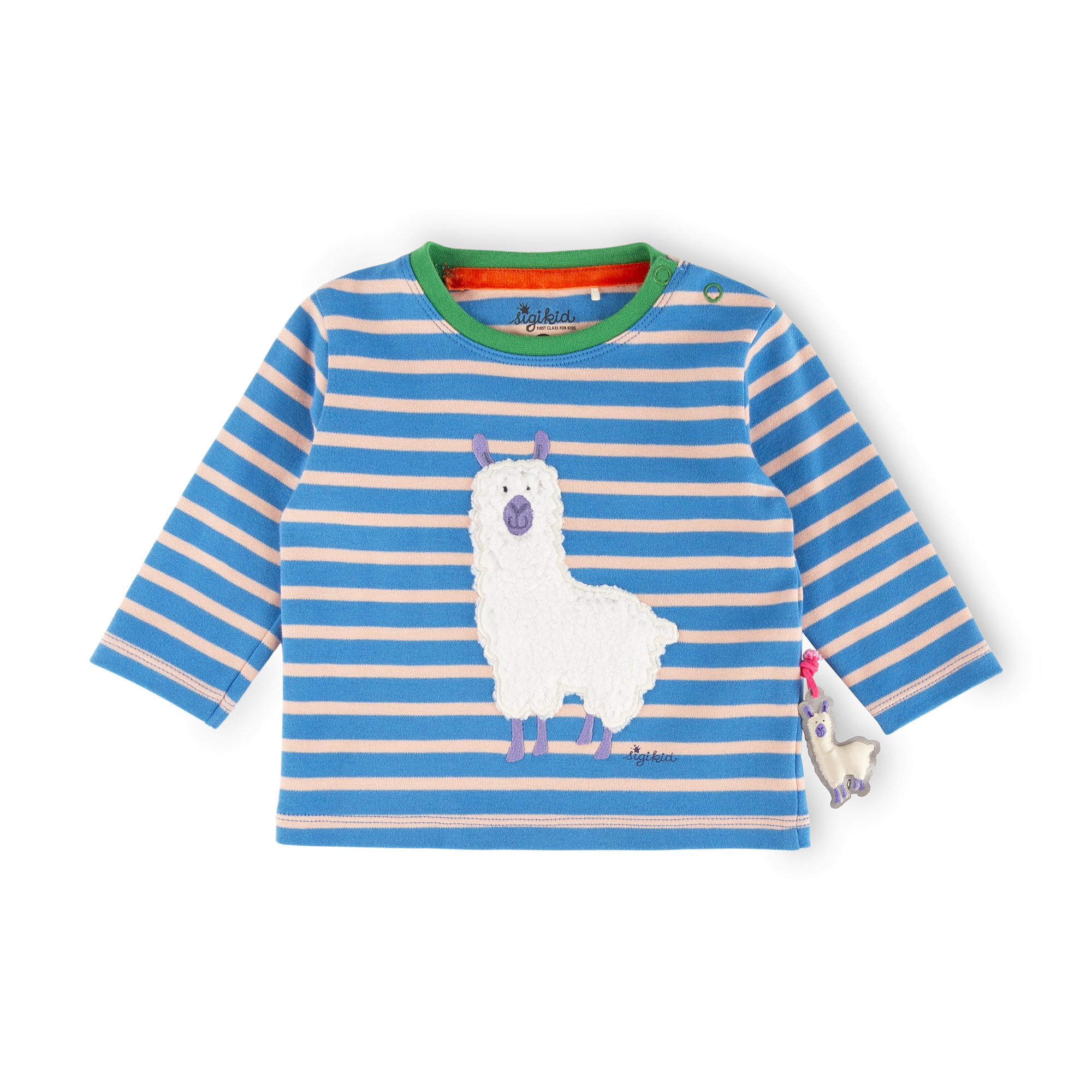 Baby Langarmshirt Crazy Lama, blau gestreift