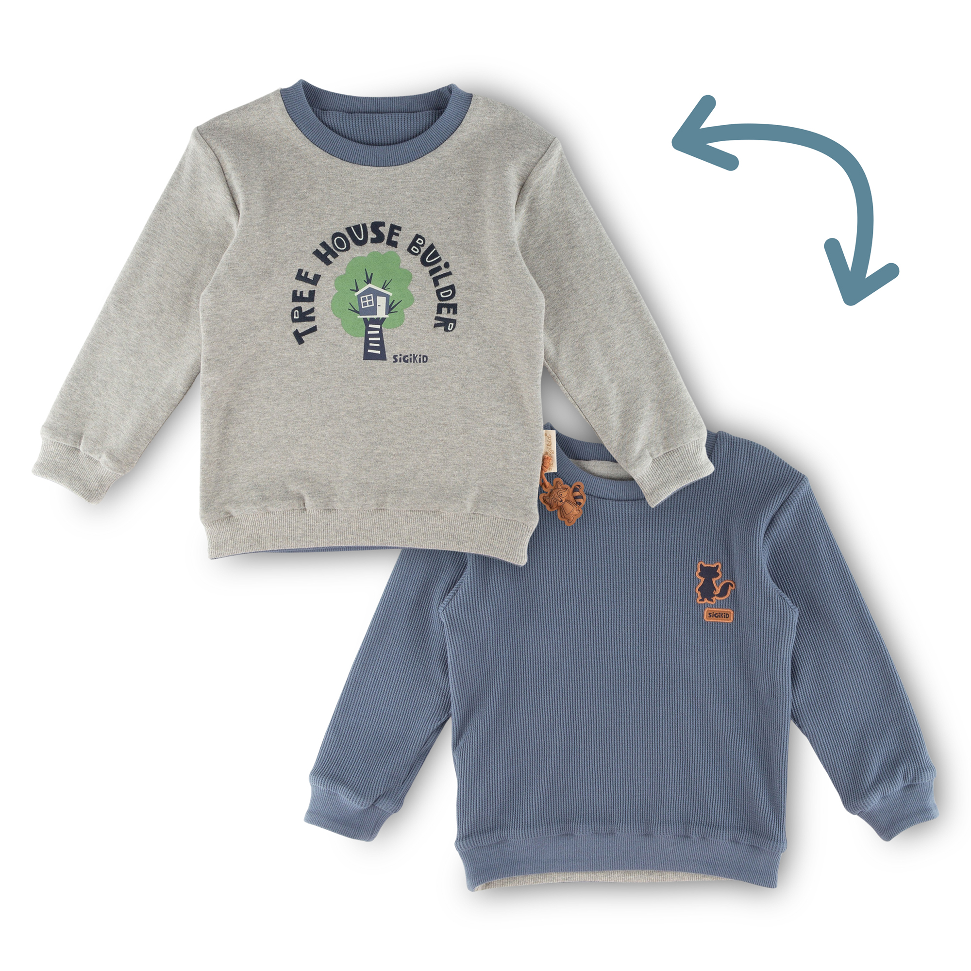 Kinder Langarm Wendeshirt Forest Adventure, blau oder grau