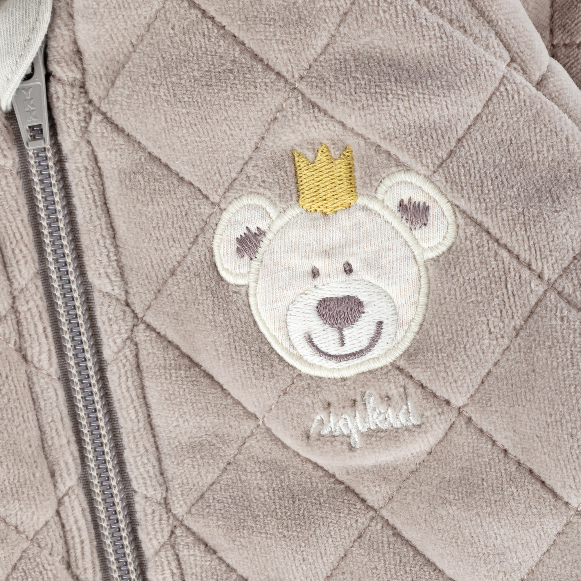 Newborn baby hooded velour jacket bear prince, quilted, beige