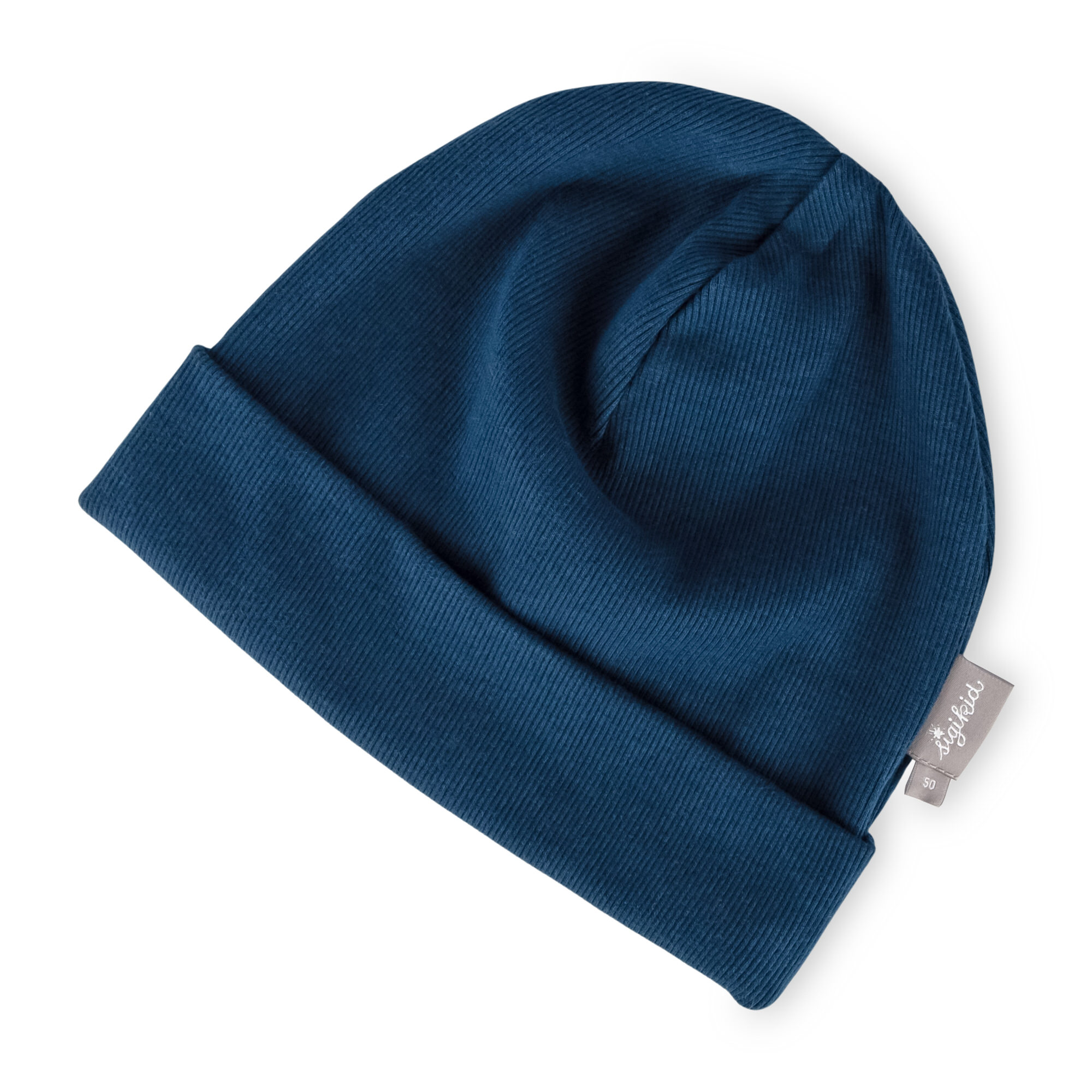 Snug boys' kids' rib knit beanie hat, dark teal blue
