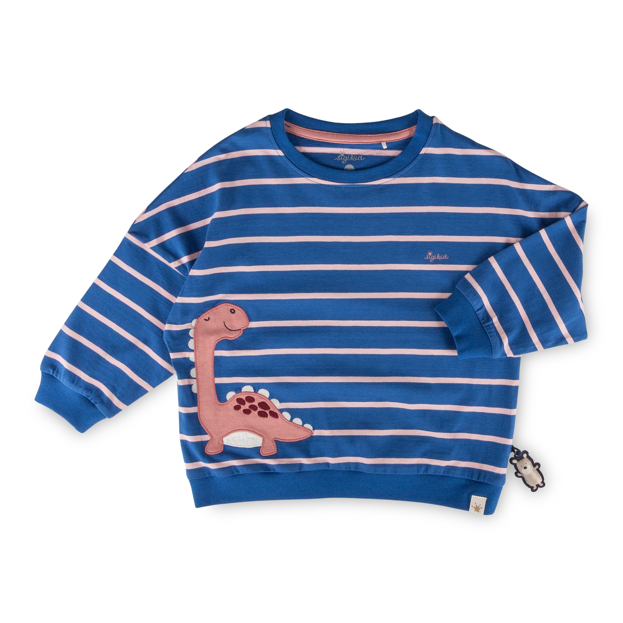Children's long sleeve Tee dino, blue/pale pink striped