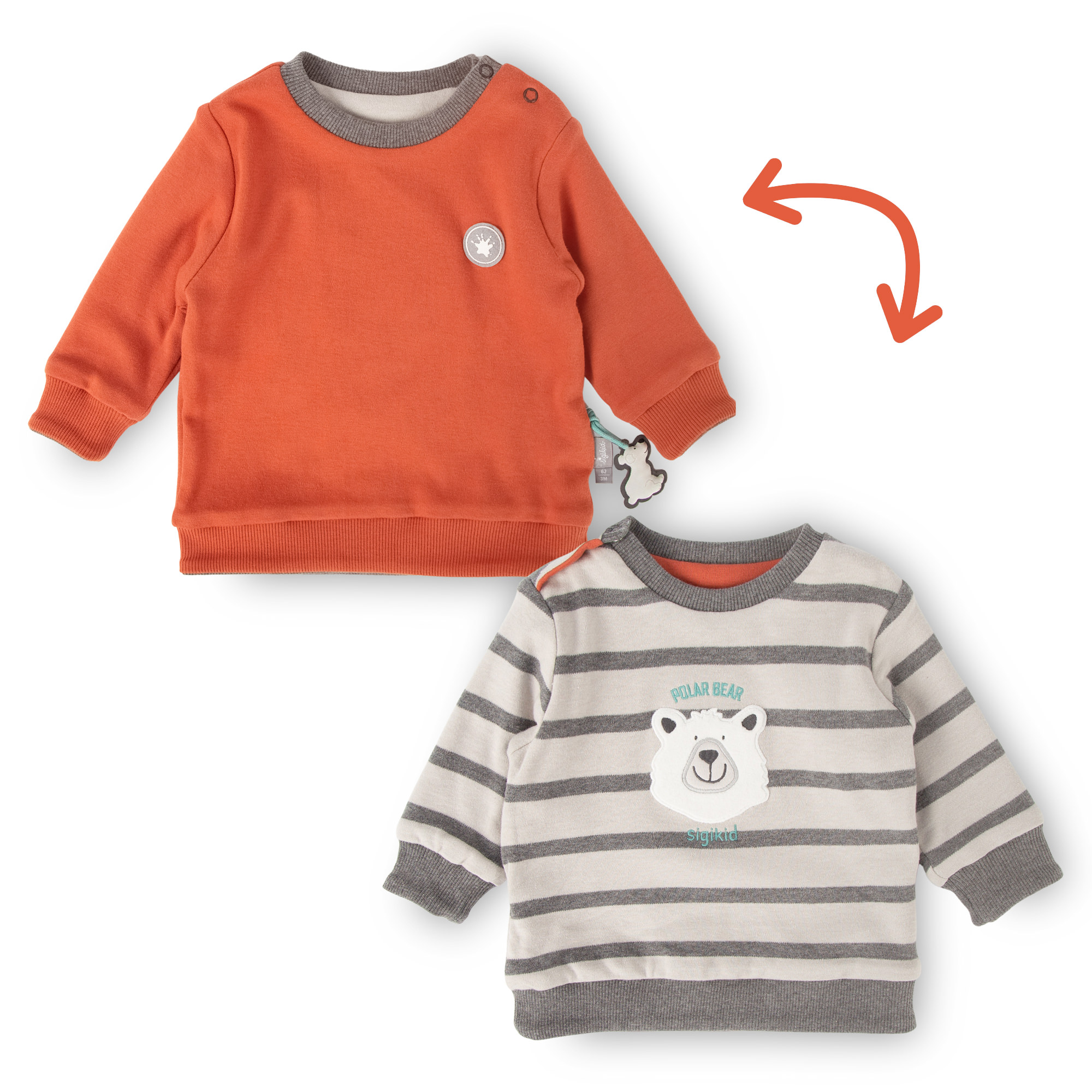 Baby Wendeshirt orange oder grau geringelt
