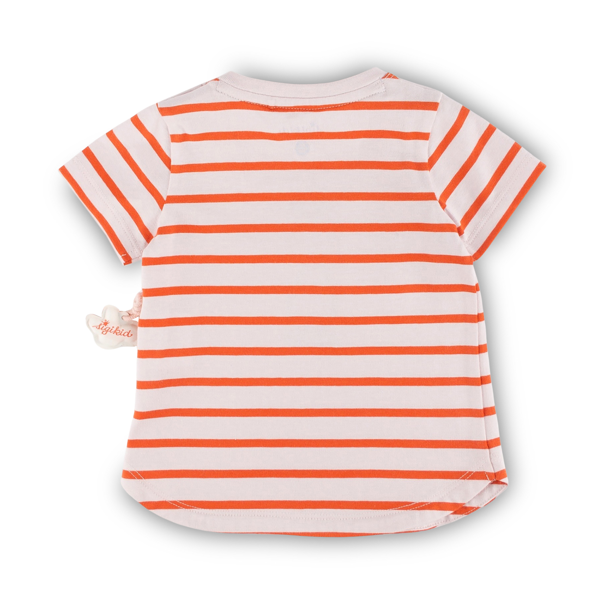 Striped baby T-shirt, cut longer, Happy Ladybug