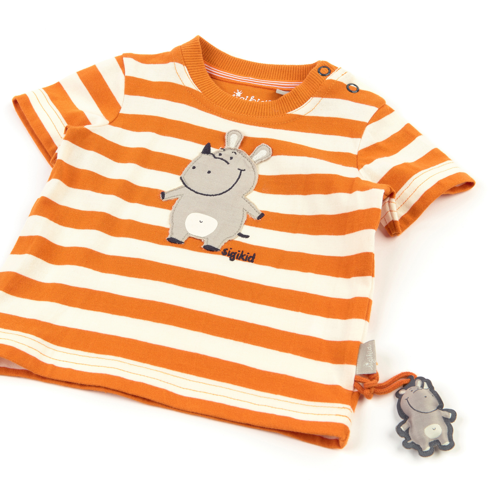 Cream/orange striped baby T-shirt rhino