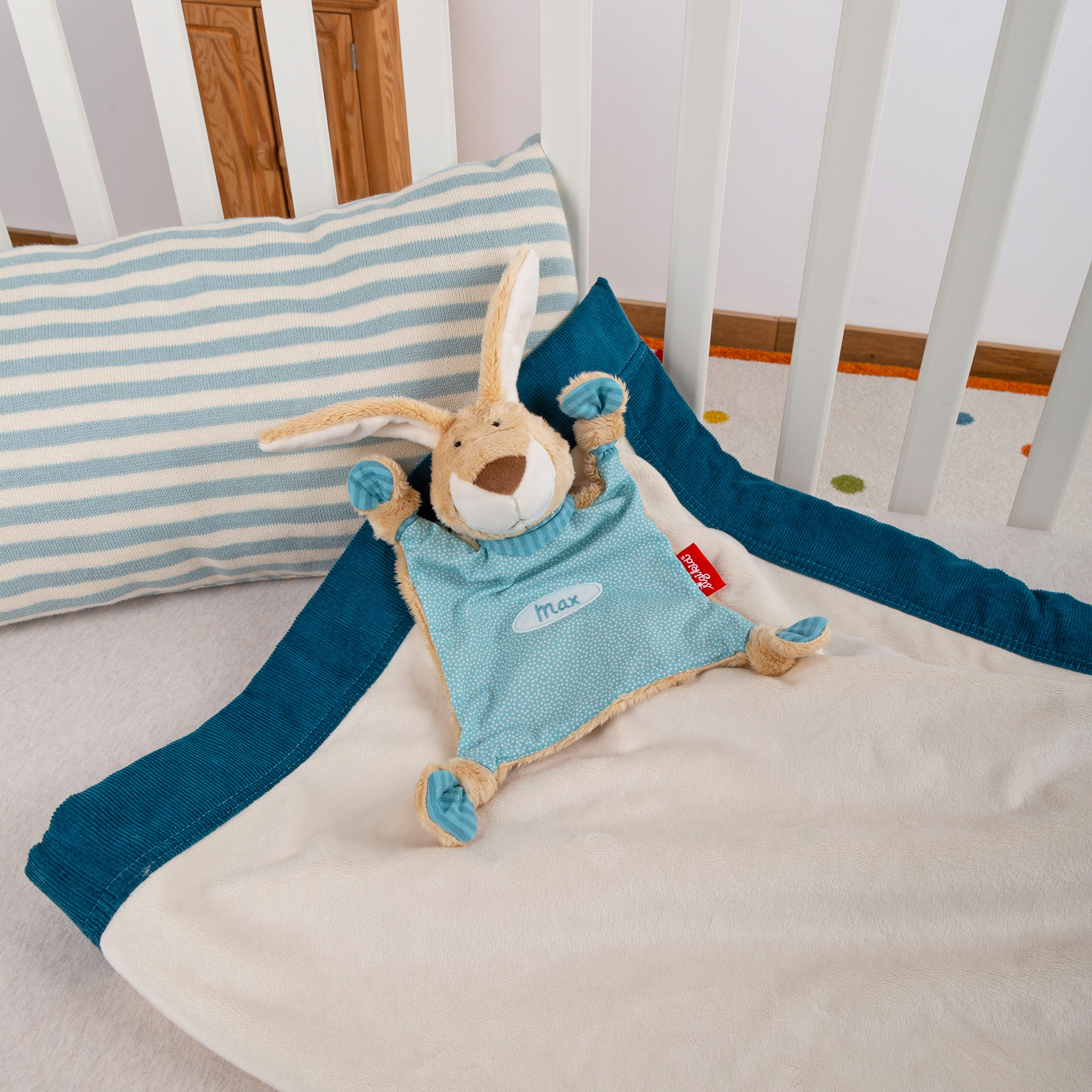 Individualised baby blankie rabbit, blue