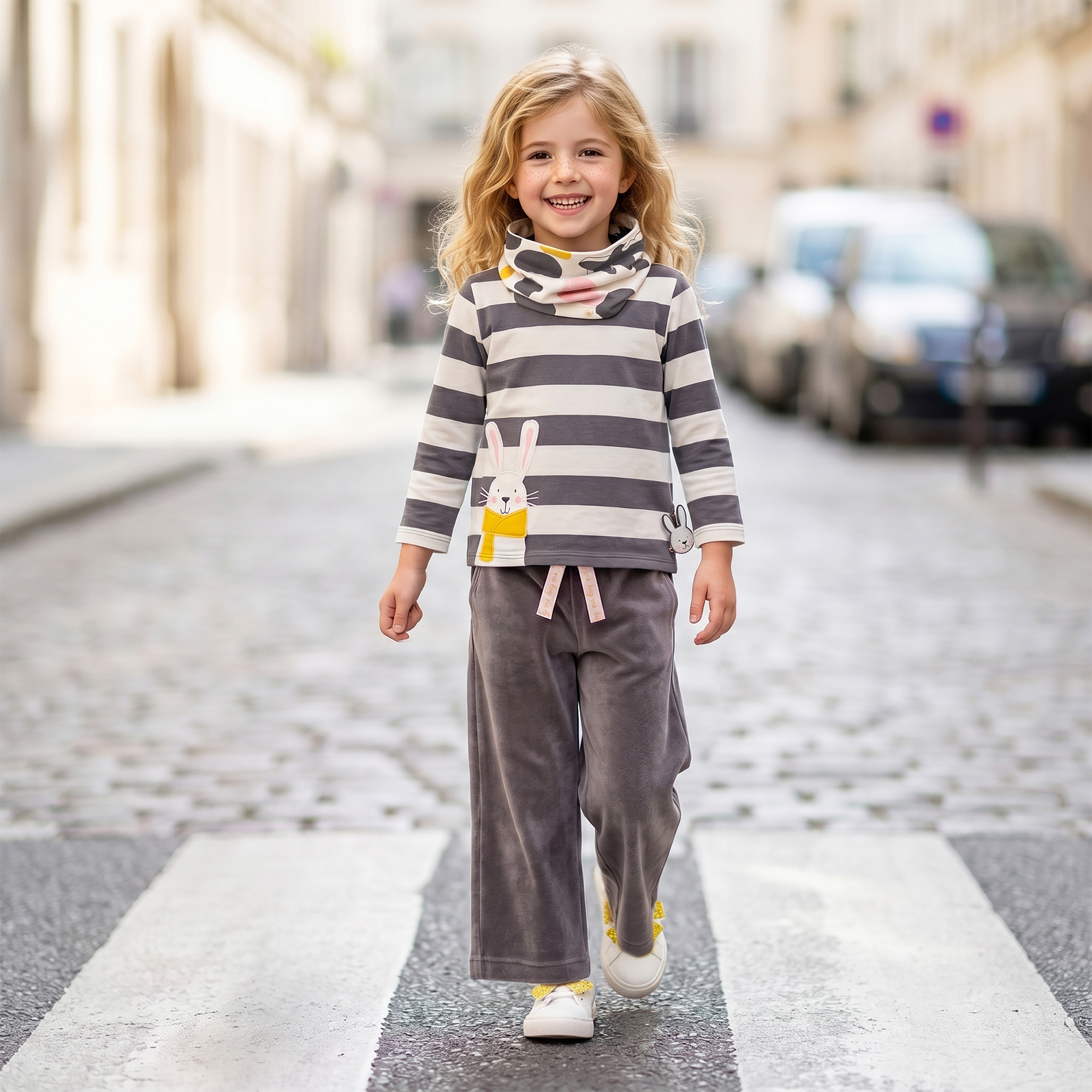 Kinder Nicki Velours-Hose Schneehase, dunkelgrau