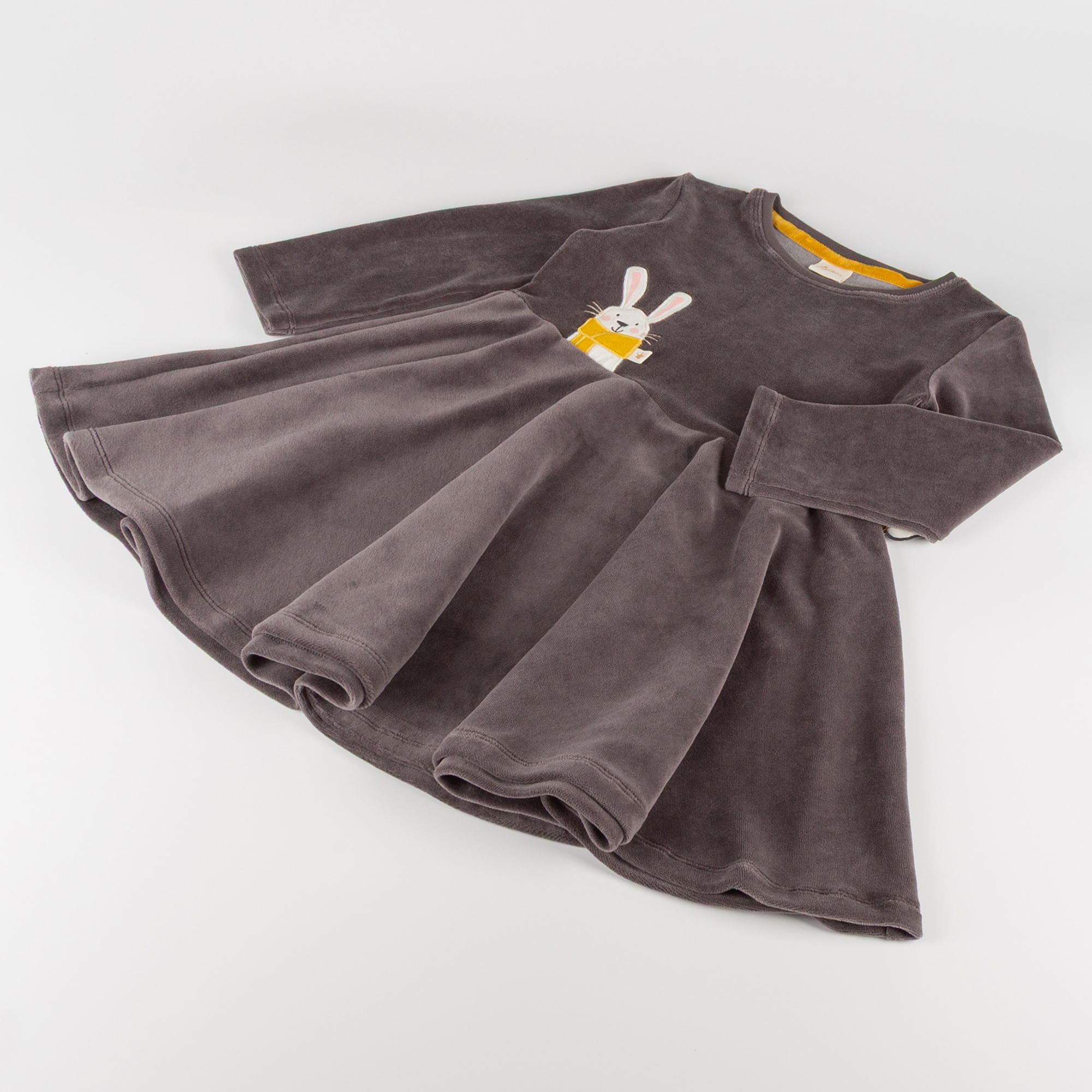Twirly girls' velour dress Snow Bunny, dark grey