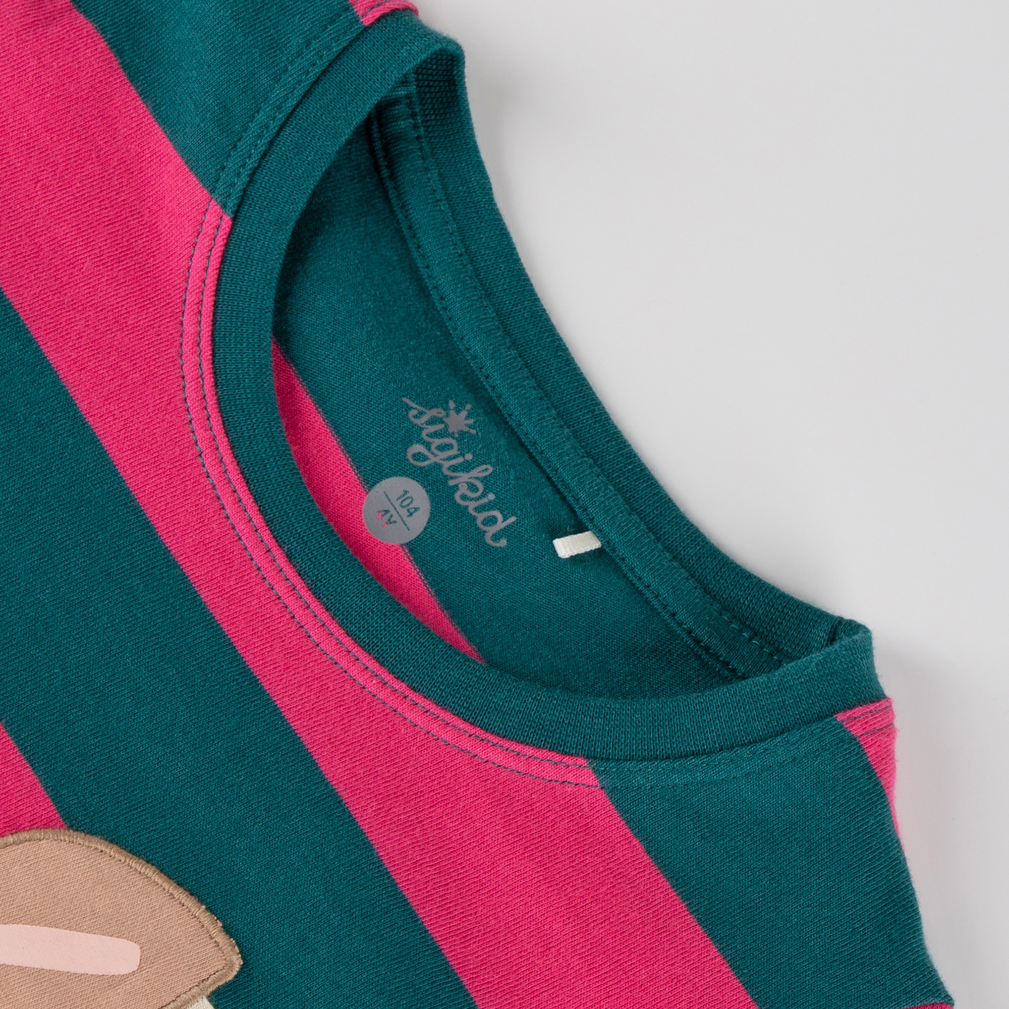 Children's long sleeve Tee roe deer, green/pink striped